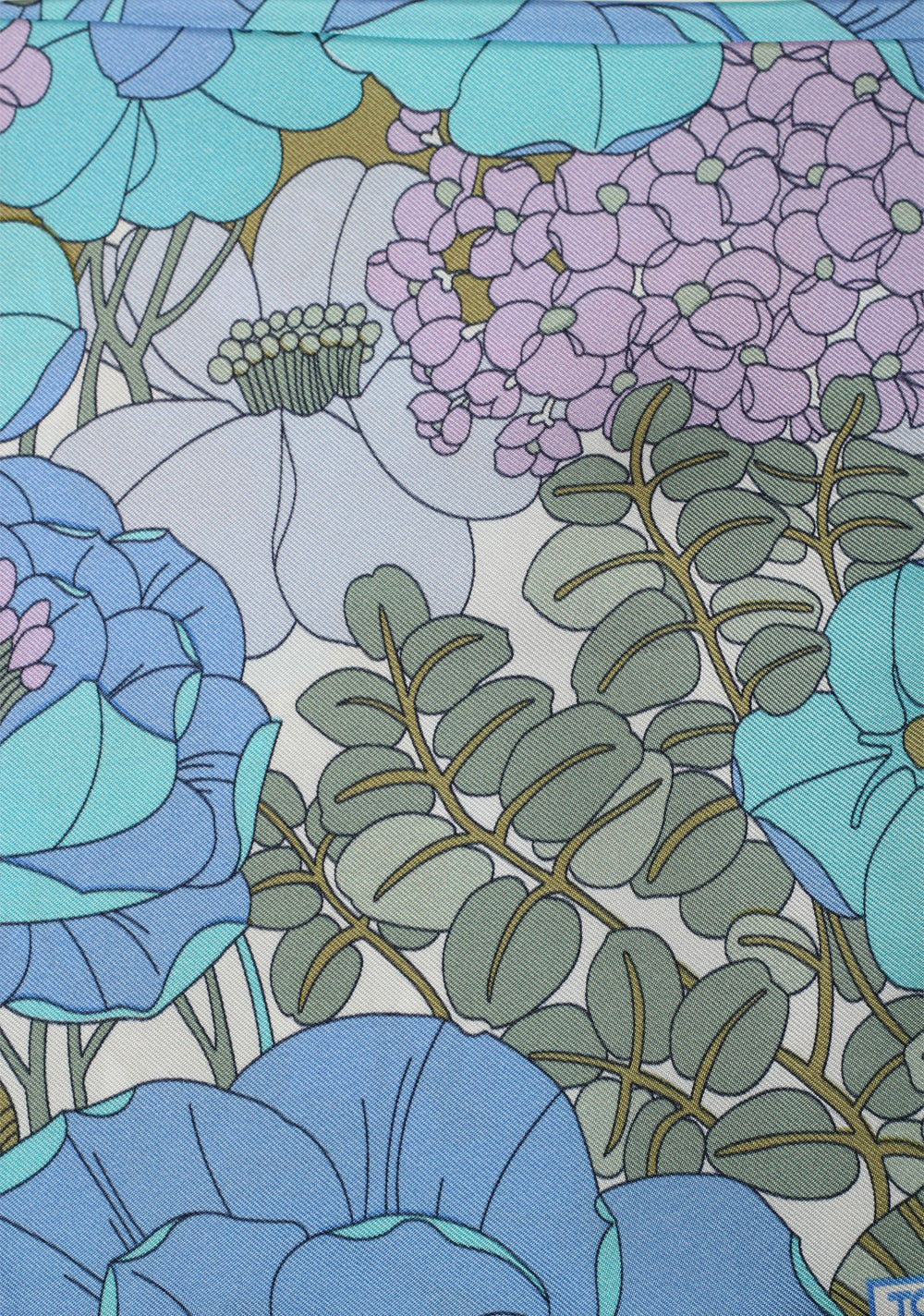 Tom Ford Blue Silk Pocket Square Floral Pattern 16" x 16"
