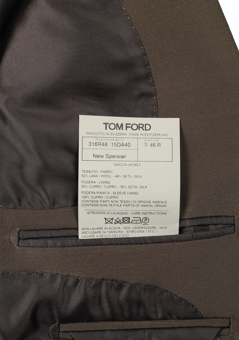 TOM FORD New Spencer Solid Grayish Brown Suit Size 46 / 36R U.S.