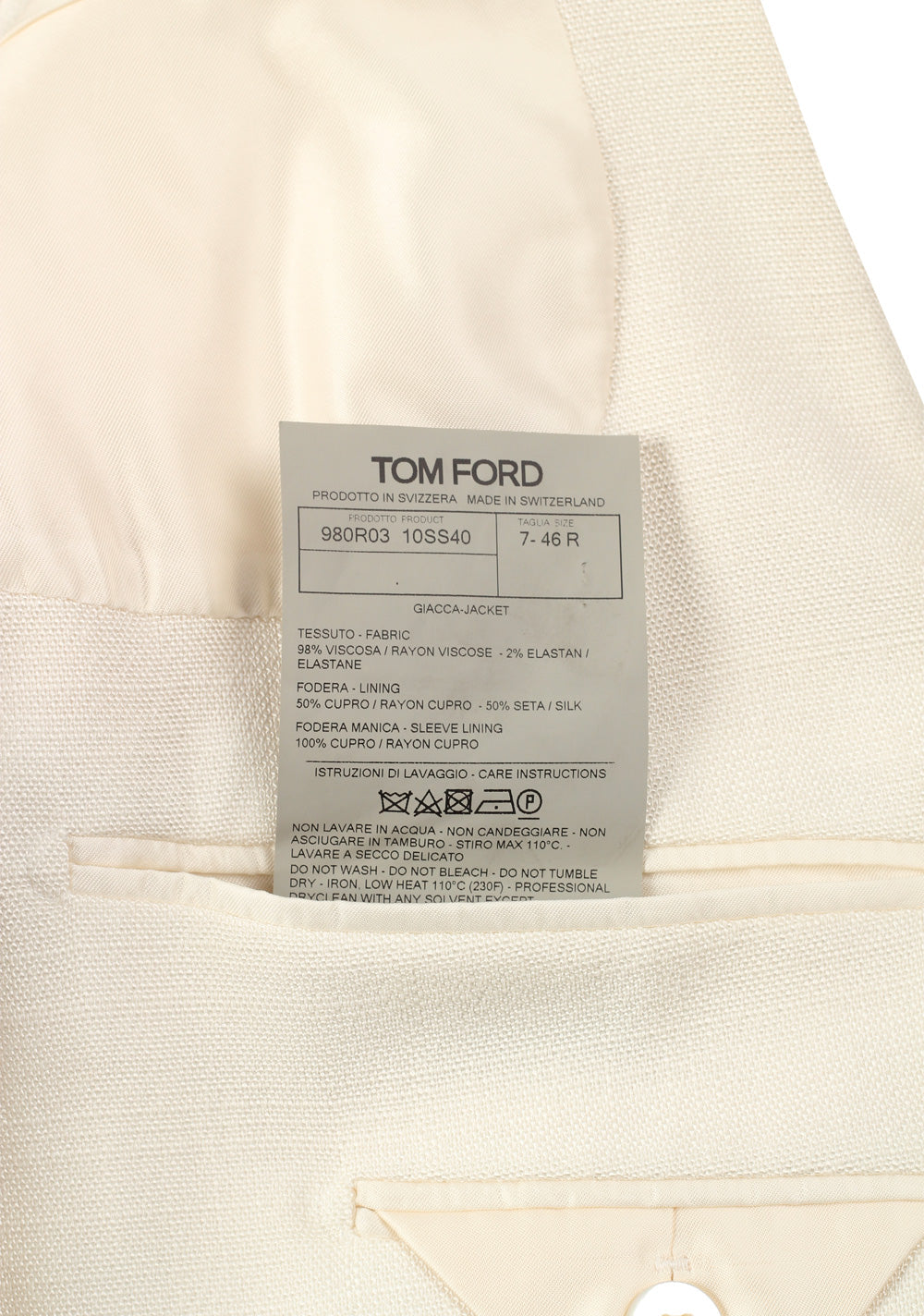 TOM FORD Atticus Off White Sport Coat Size 46 / 36R U.S.