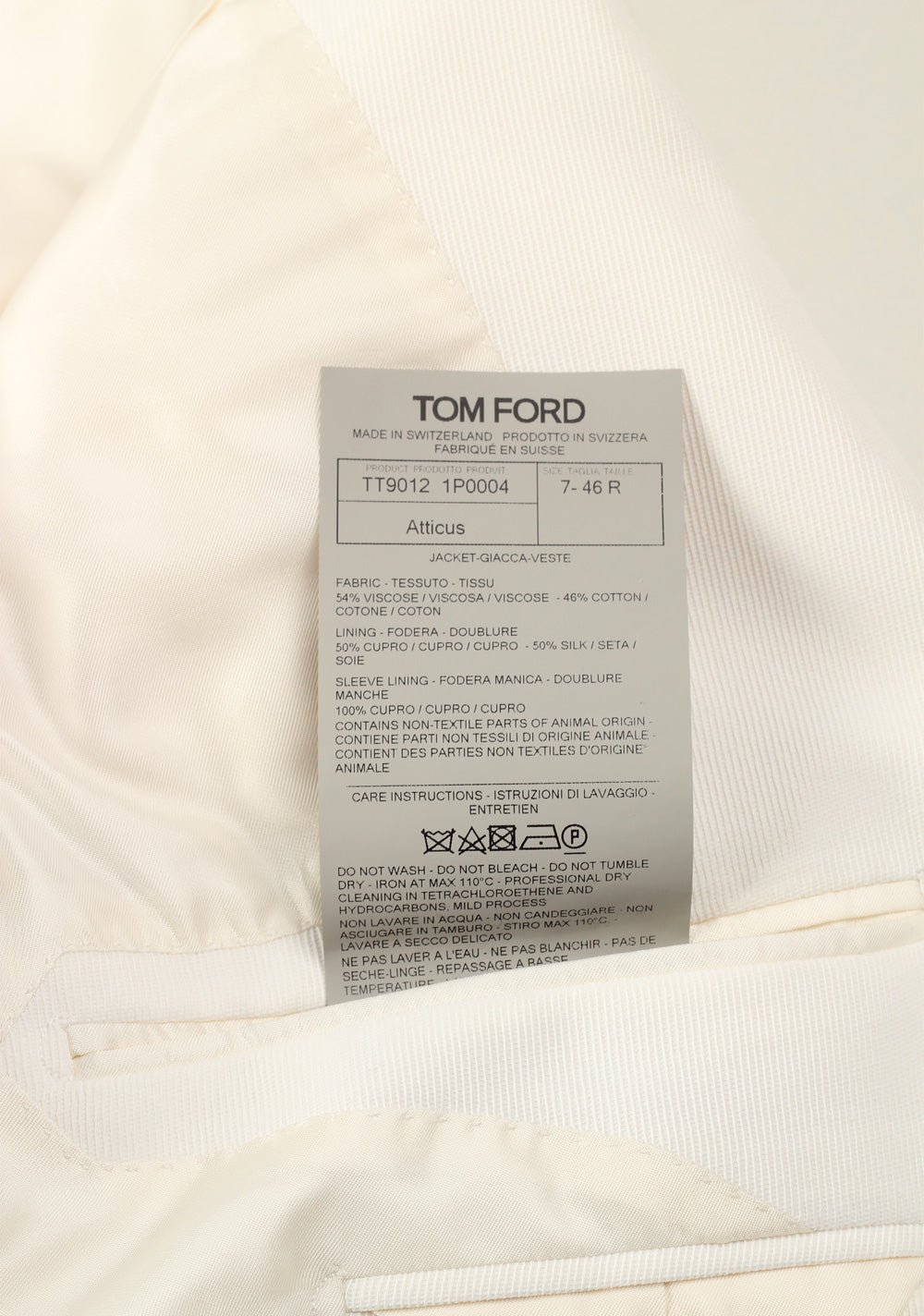 TOM FORD Atticus White Sport Coat Size 46 / 36R U.S.
