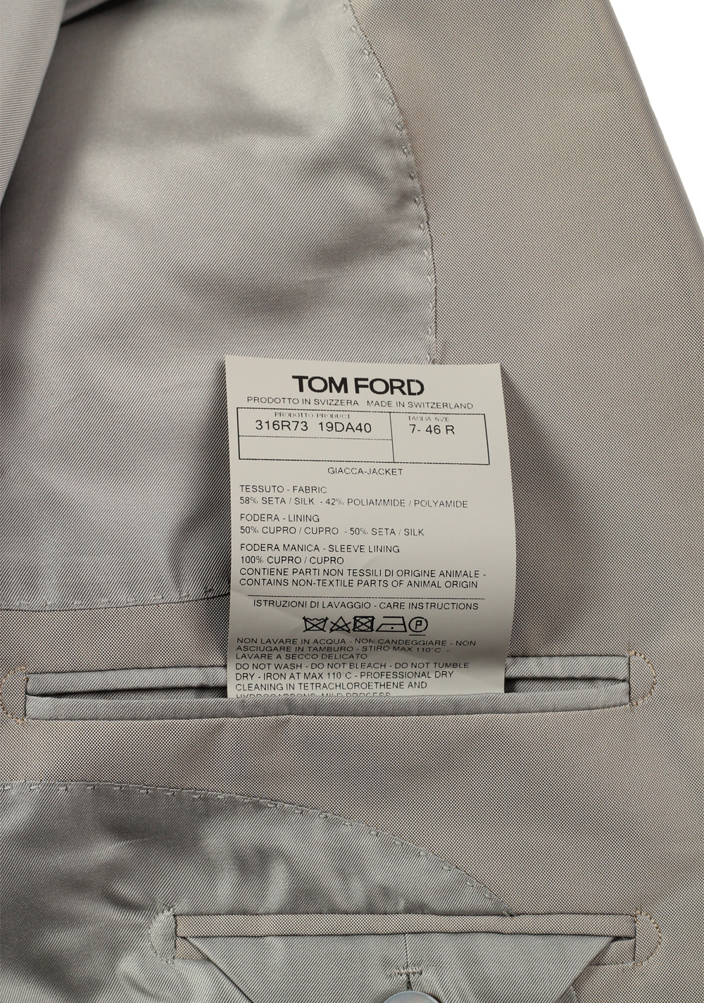 TOM FORD New Spencer Solid Gray Suit Size 46 / 36R U.S.