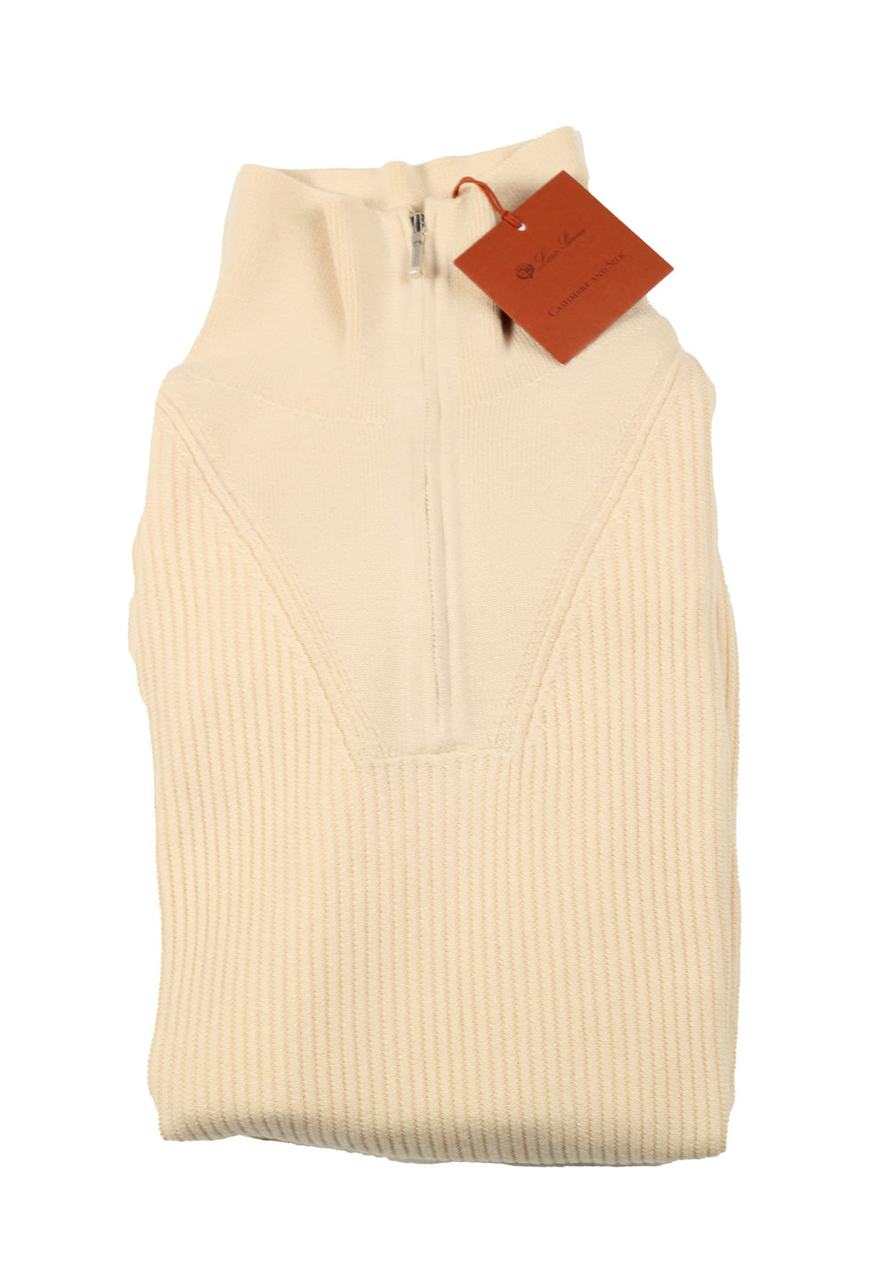 Loro Piana Off White Half Funnel Neck Cashmere Silk Sweater