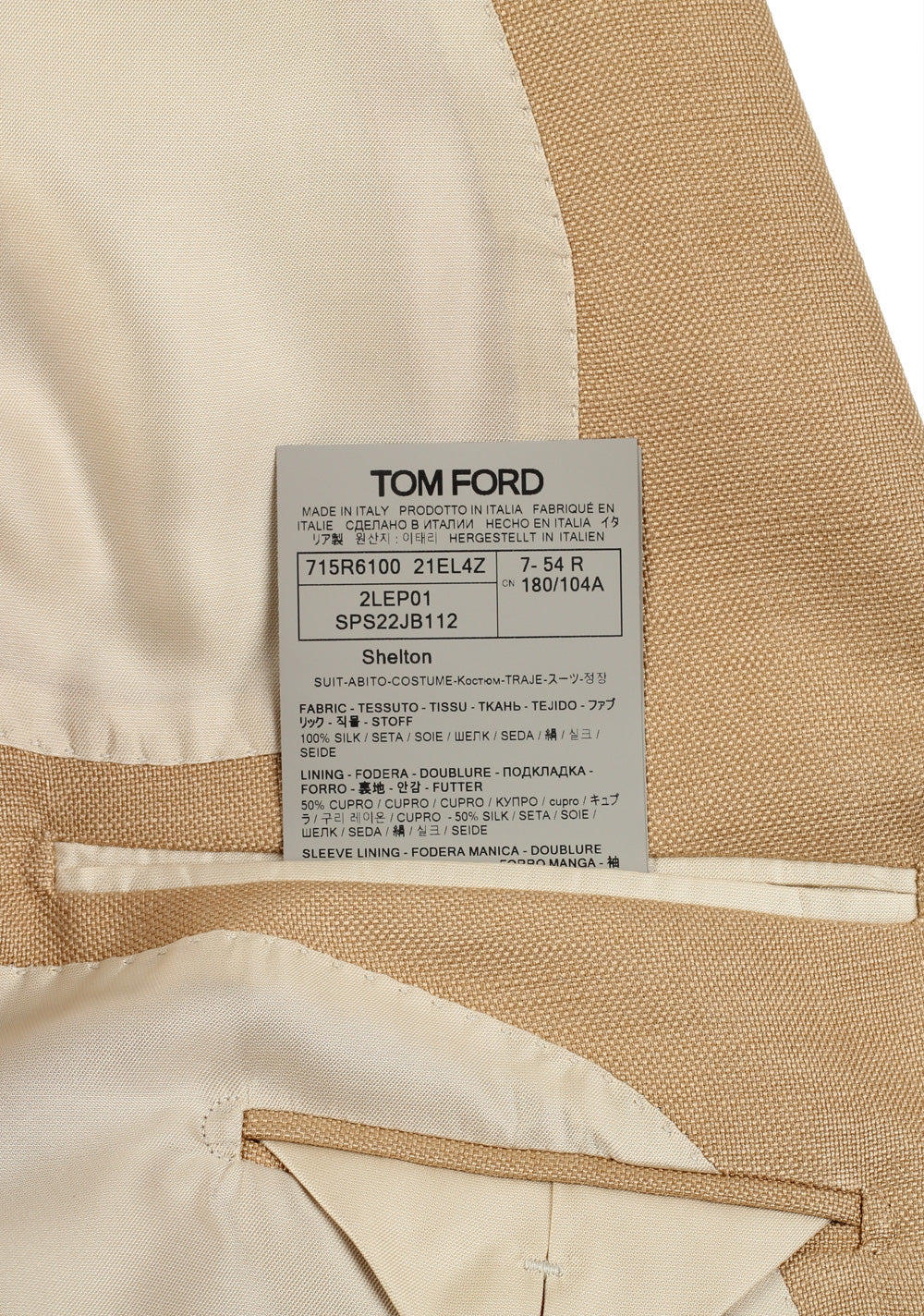 TOM FORD Shelton Silk Beige Suit Size 54 / 44R U.S.