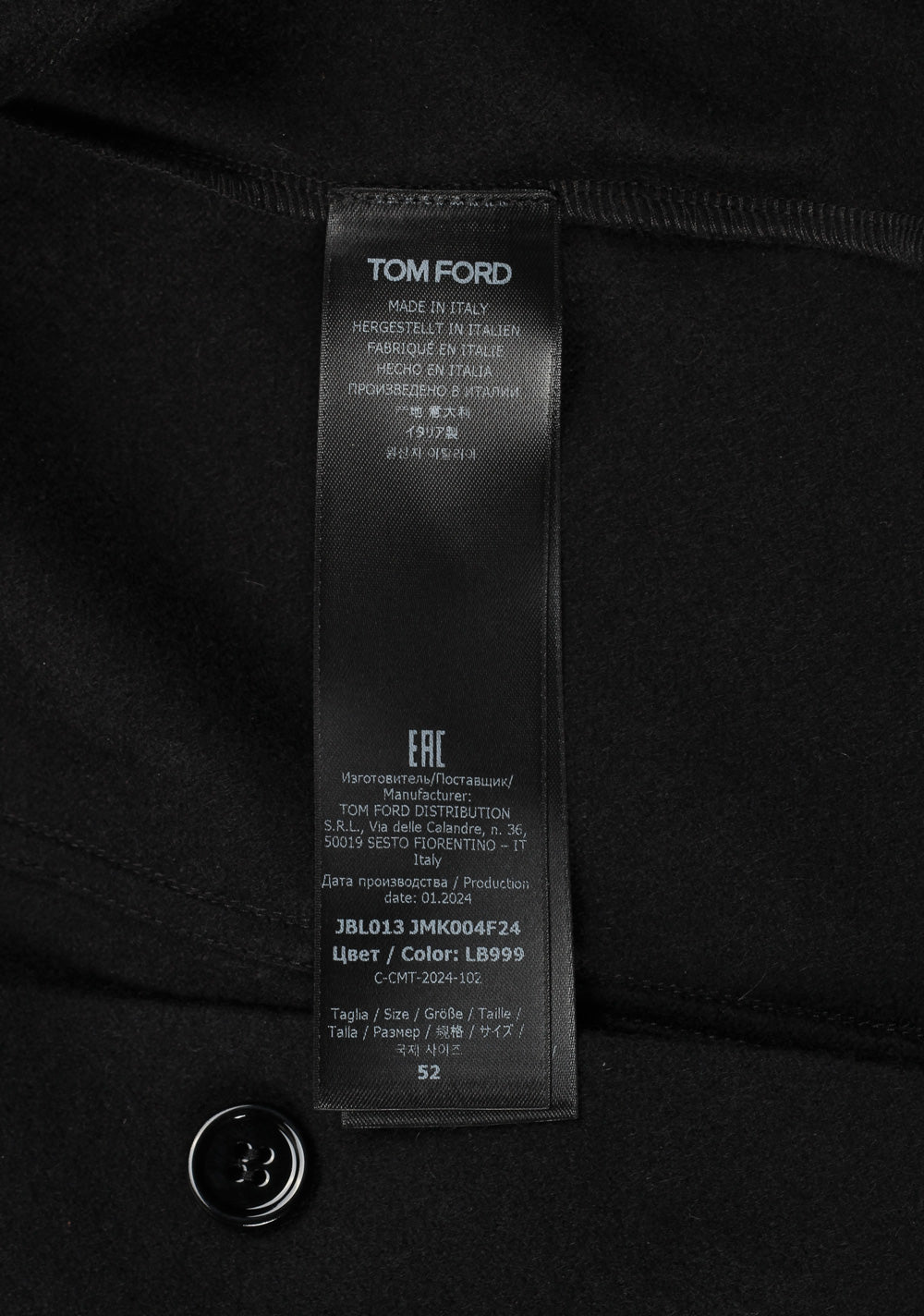 TOM FORD Logo-Appliquéd Black Cashmere Overshirt Size 52 IT / 42R U.S.