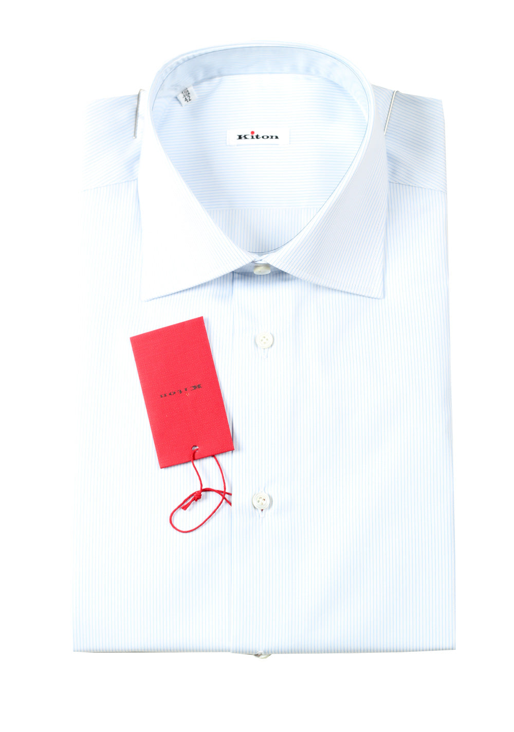 Kiton Light Blue White Striped Dress Shirt