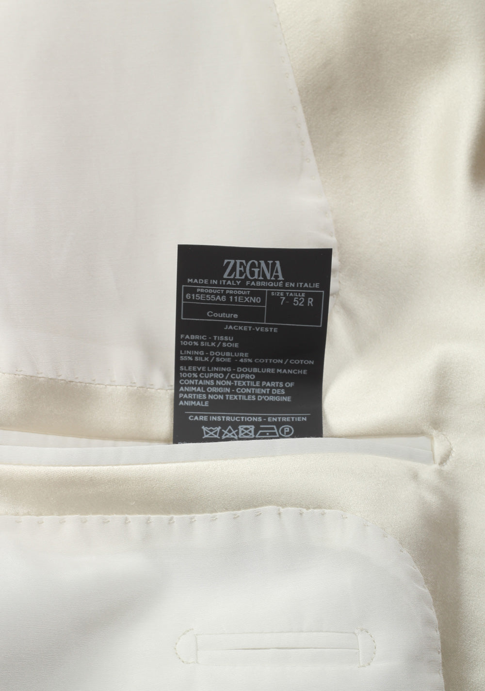 ZEGNA Couture Off White Silk Tuxedo Dinner Jacket