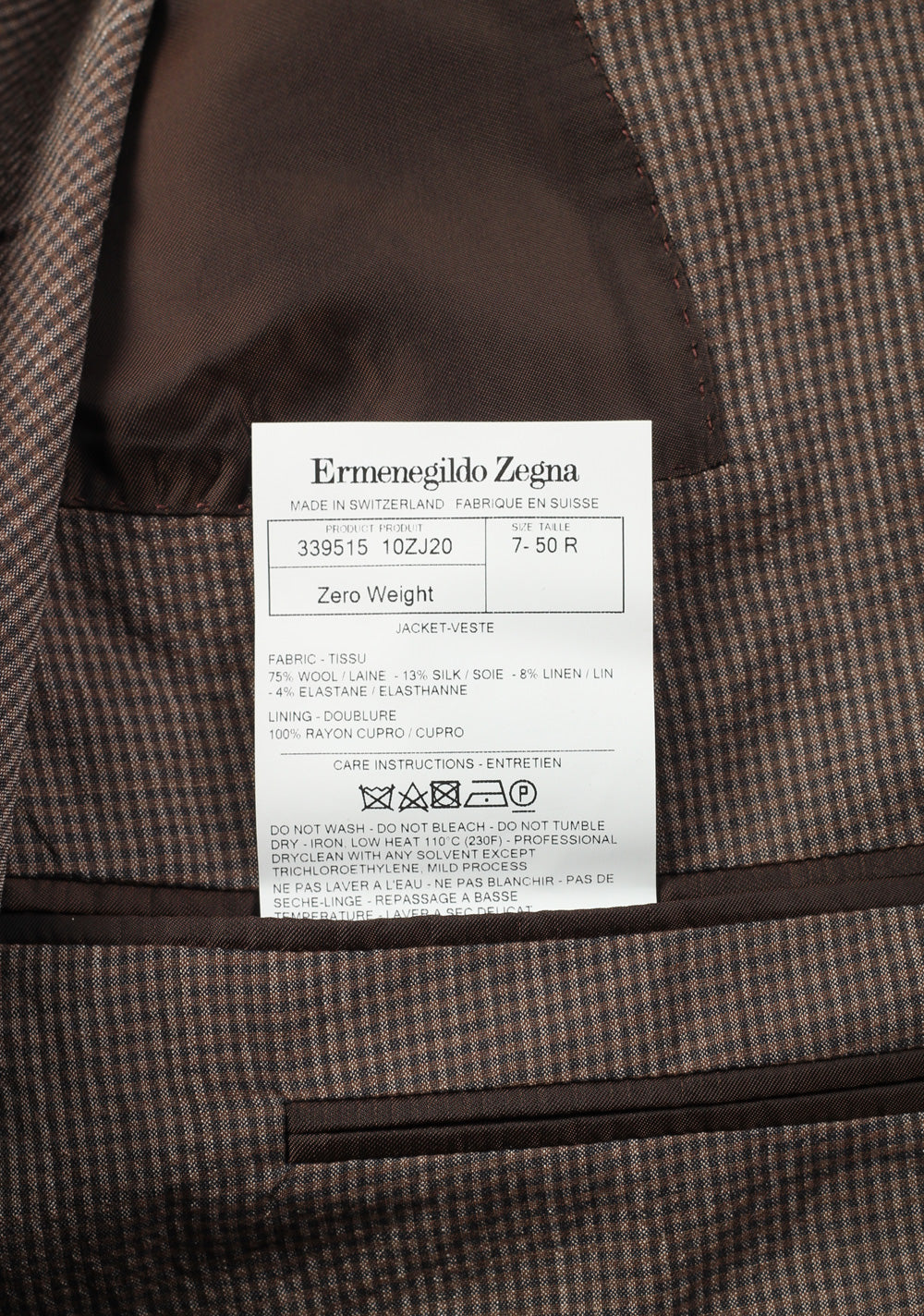 ZEGNA Zero Weight Trofeo Brown Checked Sport Coat Size 50 / 40R U.S.