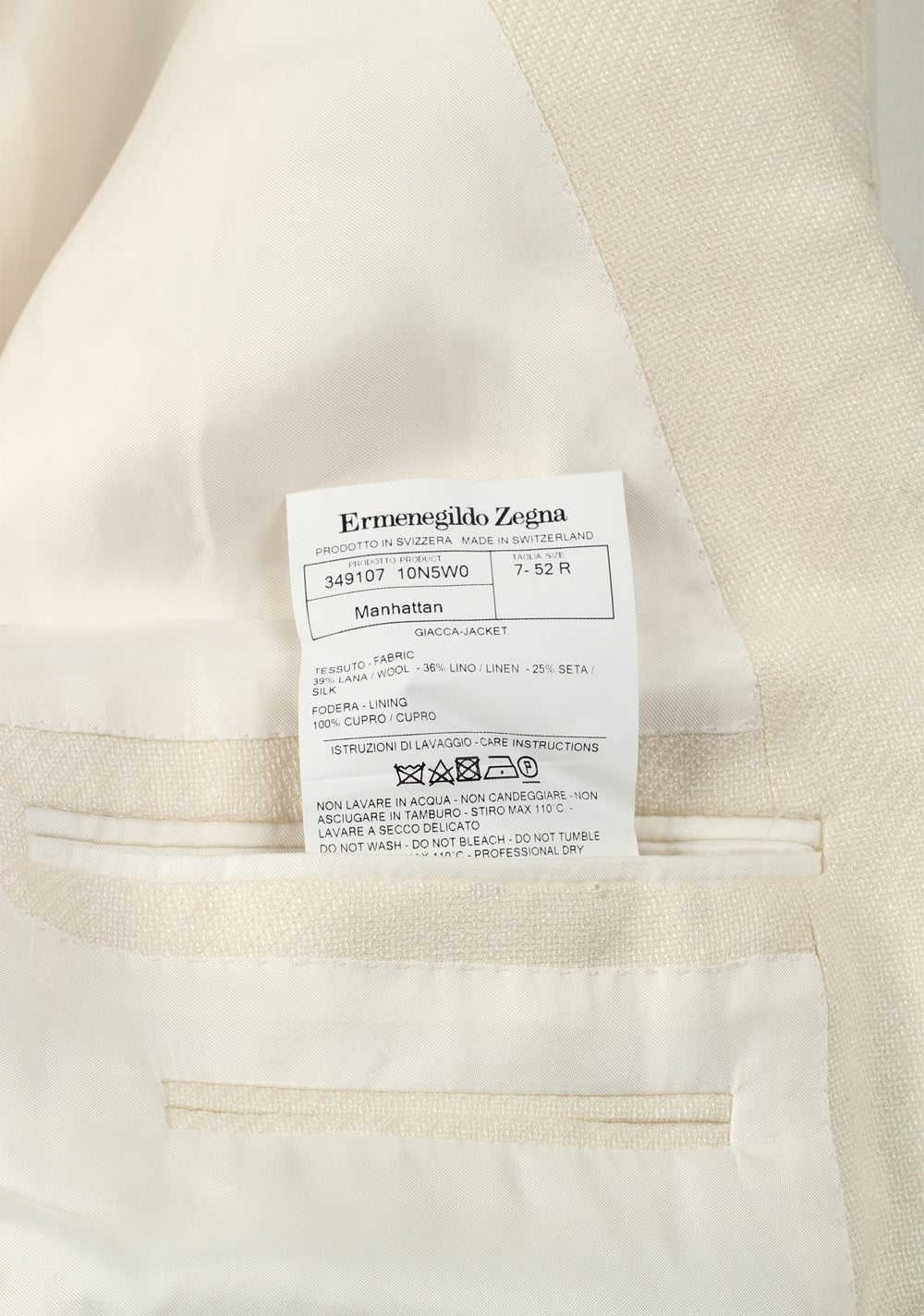 ZEGNA Manhatten Off White Sport Coat Size 52 / 42R U.S. In Silk Blend