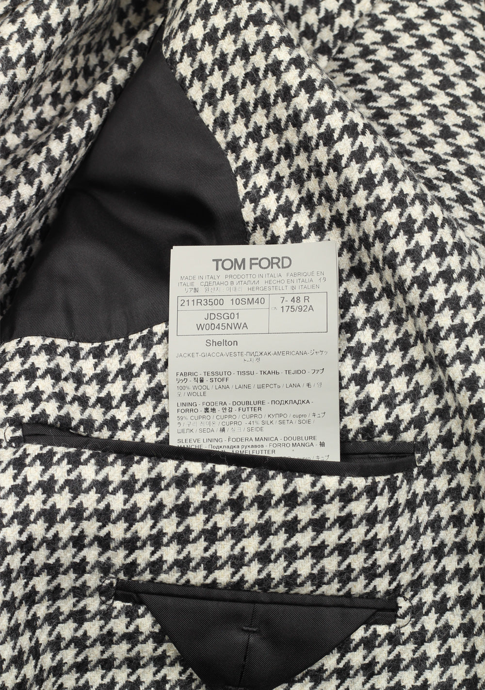TOM FORD Shelton Checked Black White Sport Coat Size 48 / 38R U.S.
