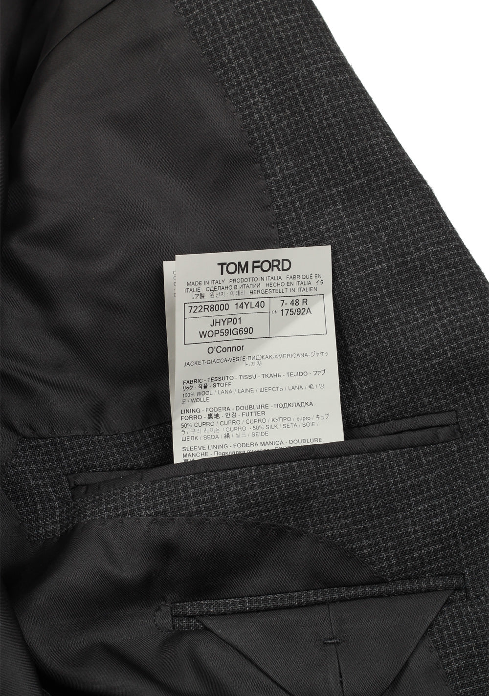 TOM FORD O'Connor Checked Gray Sport Coat Size 48 / 38R U.S. Fit Y