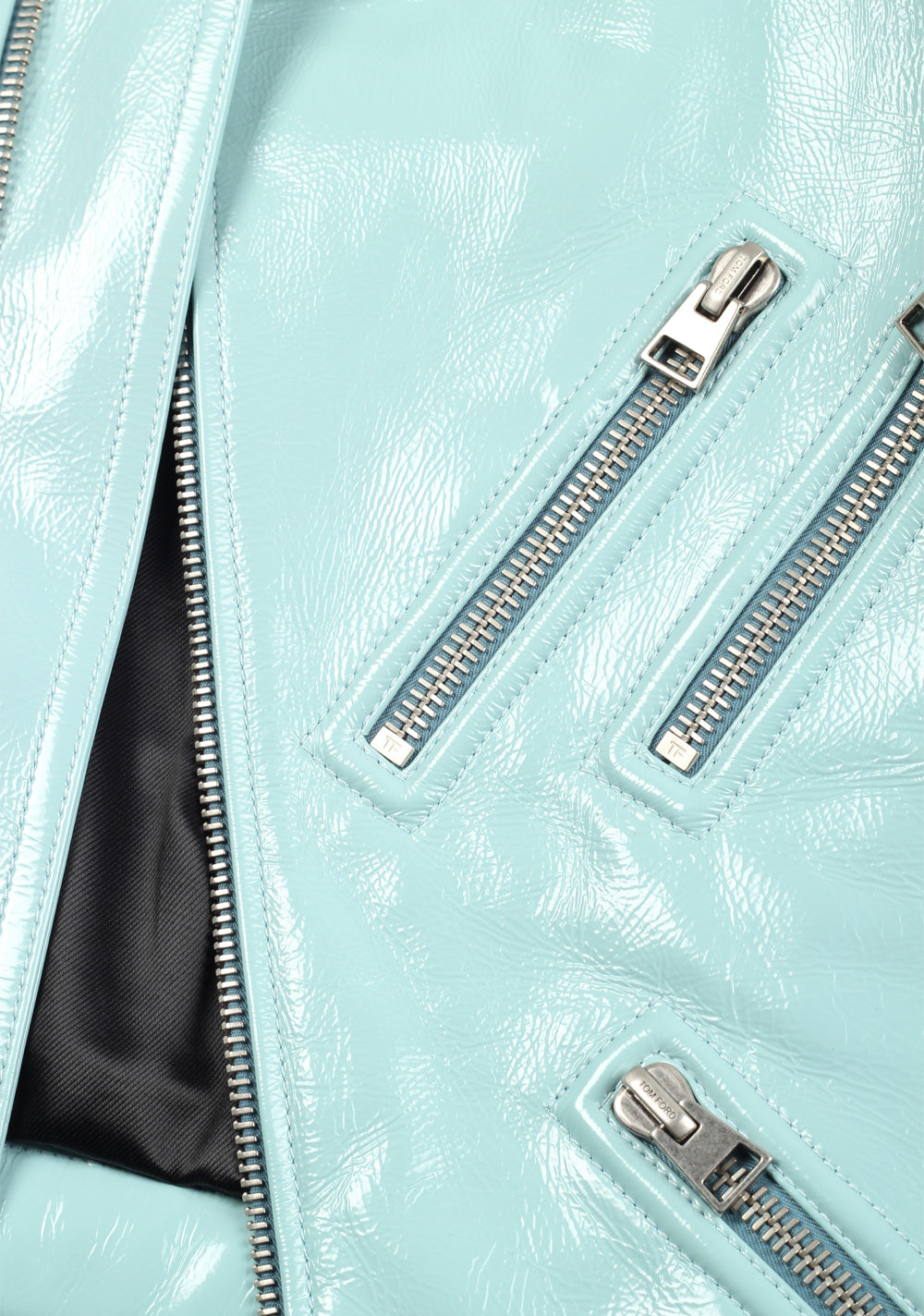 TOM FORD Tiffany Blue Biker Leather Jacket Coat Size 48 / 38R U.S. Outerwear