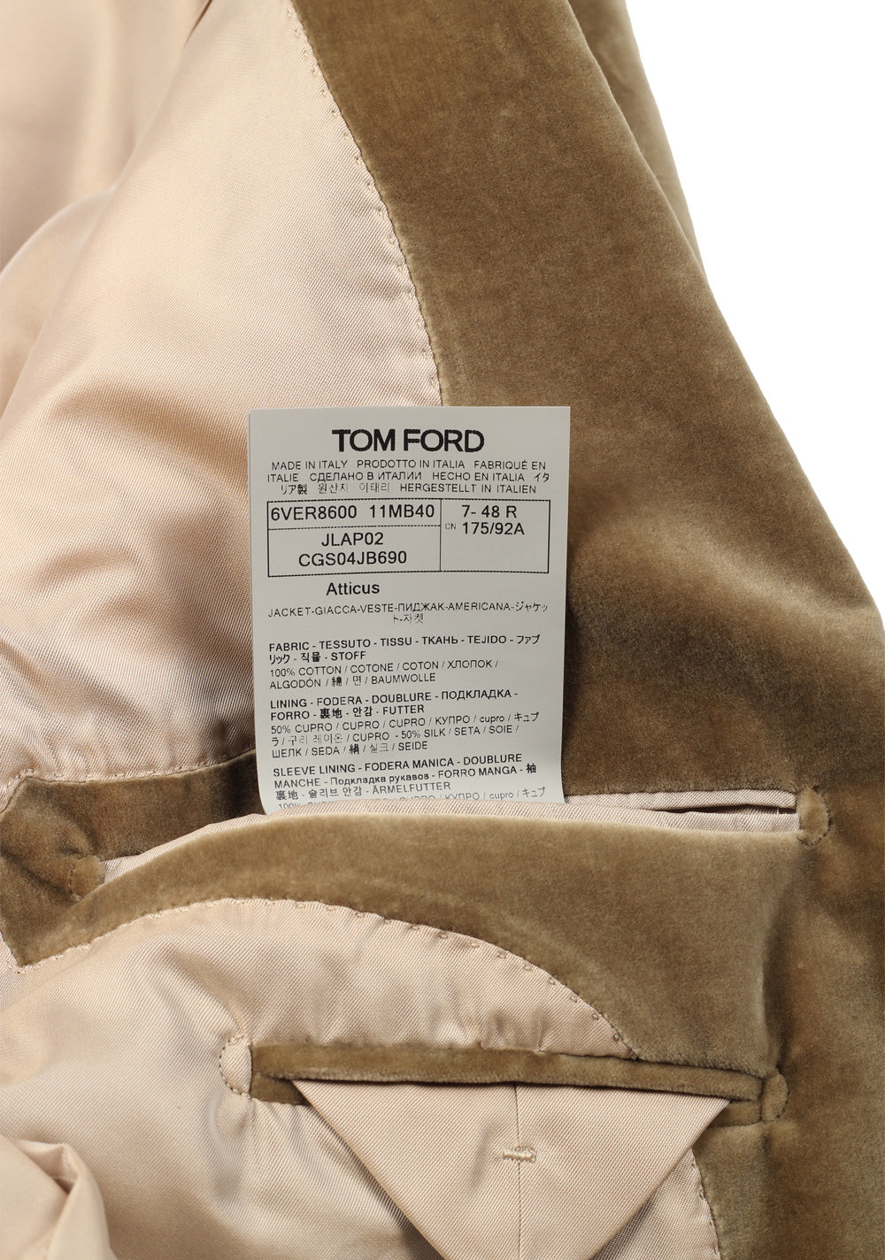 TOM FORD Atticus Brown Velvet Sport Coat Size 48 / 38R U.S.