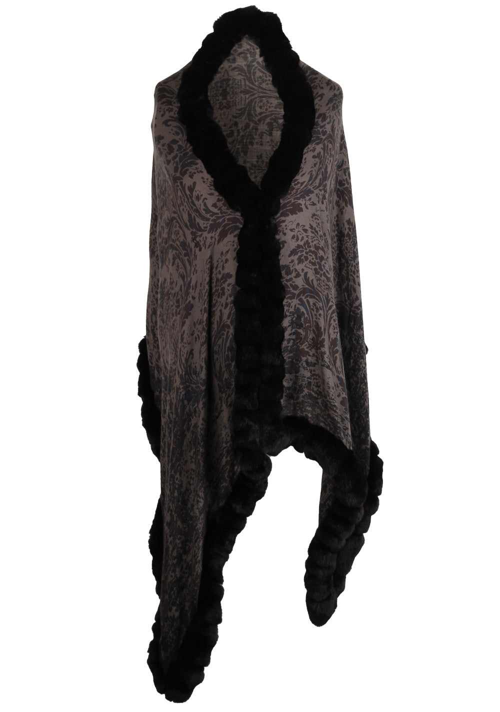 Loro Piana Brown Chinchilla Cashmere Fur Trimmed Scarf Stole