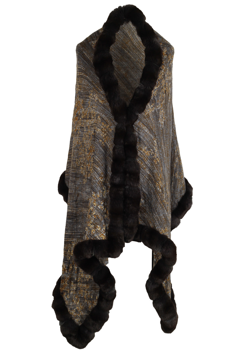 Loro Piana Brown Gray Chinchilla Cashmere Fur Trimmed Scarf Stole