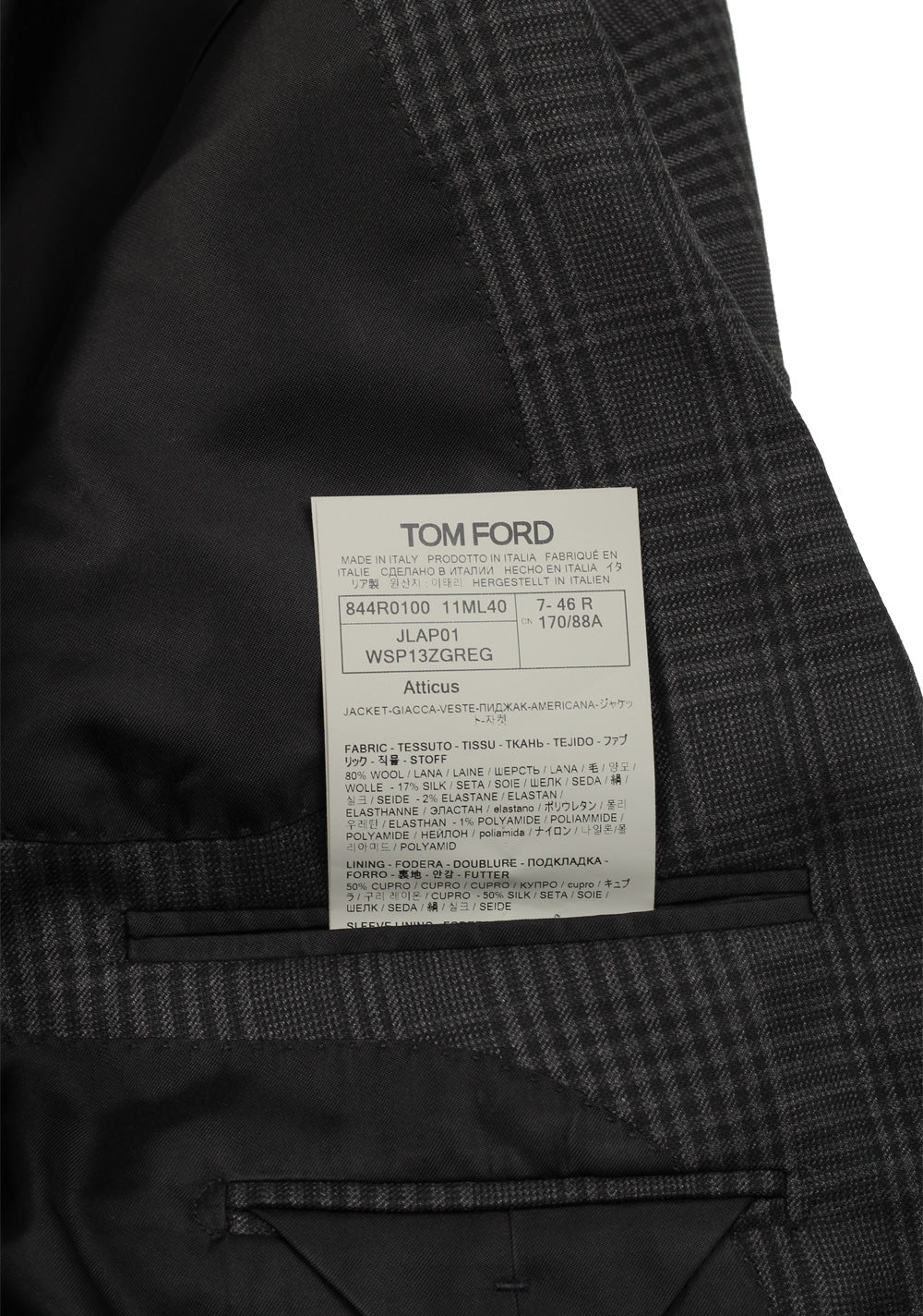 TOM FORD Atticus Gray Checked Sport Coat Size 46 / 36R U.S.