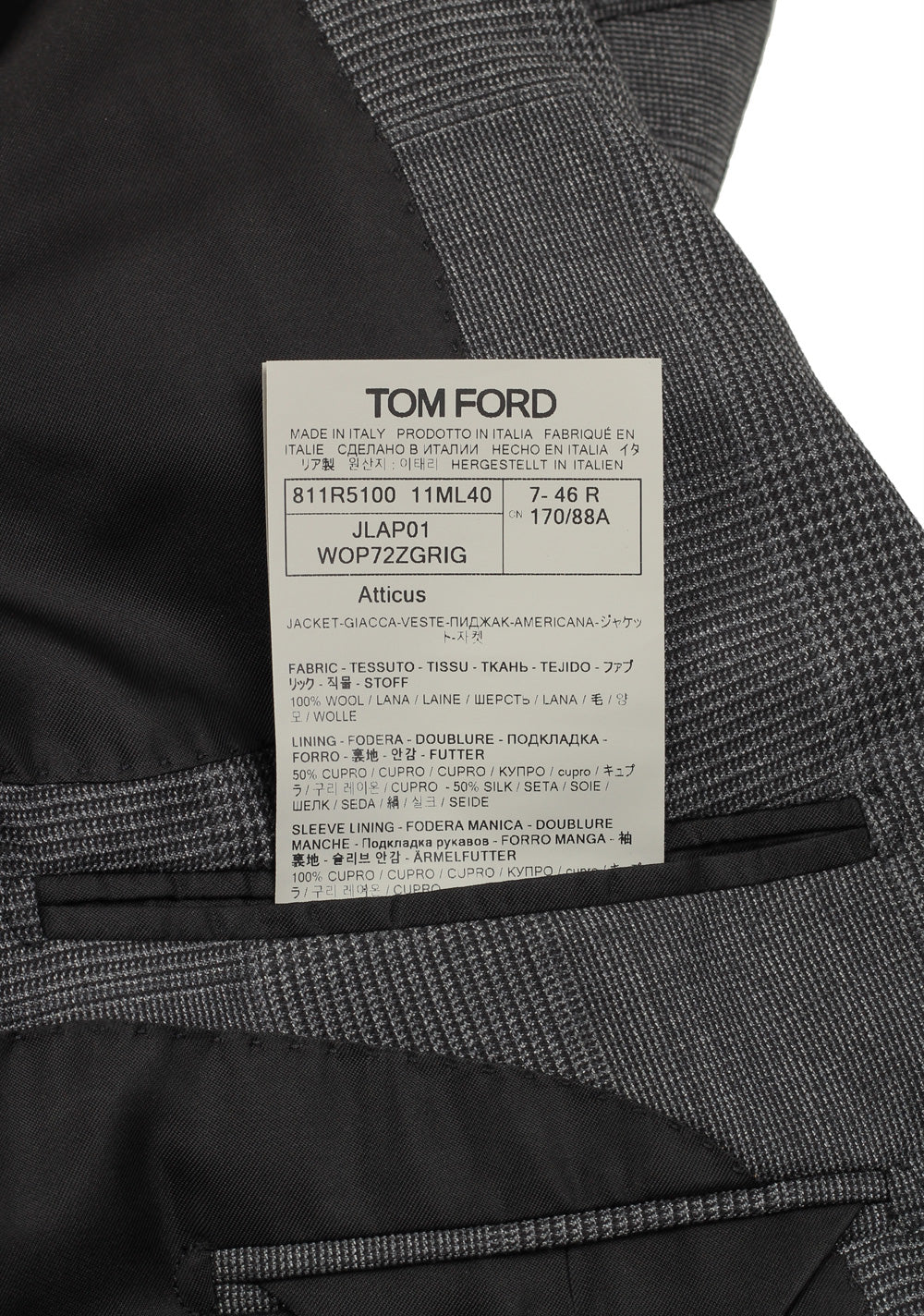 TOM FORD Atticus Gray Checked Sport Coat Size 46 / 36R U.S.
