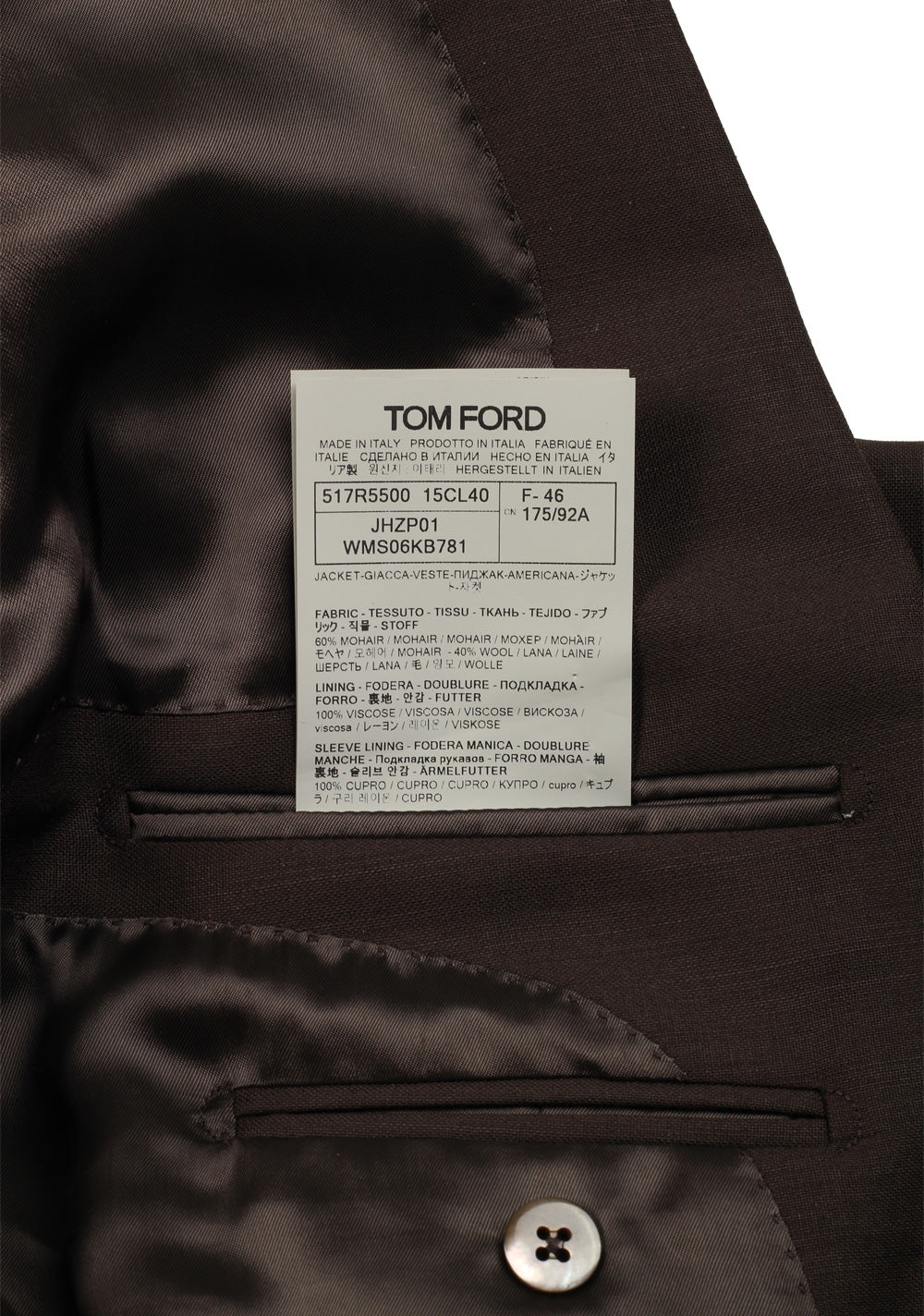 TOM FORD Atticus Brown Sport Coat Size 46 / 36R U.S.
