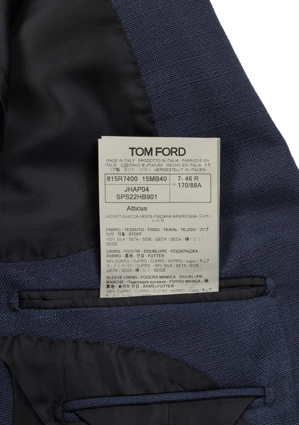 TOM FORD Atticus Blue Sport Coat Size 46 / 36R U.S.