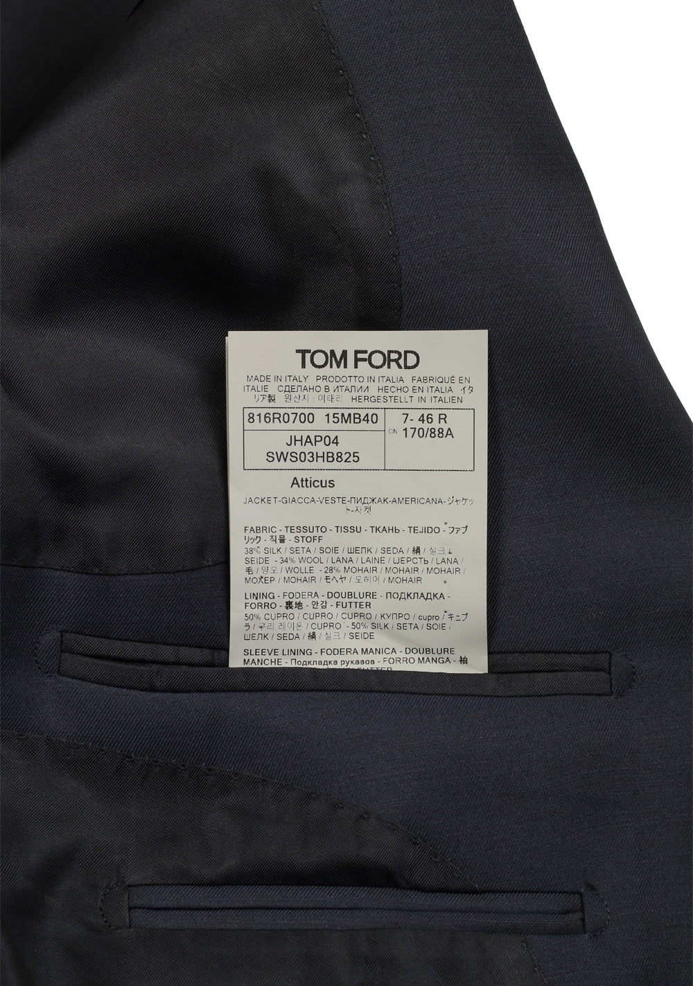 TOM FORD Atticus Blue Sport Coat Size 46 / 36R U.S.
