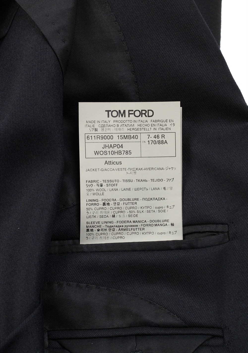 TOM FORD Atticus Blue Solid Sport Coat Size 46 / 36R U.S.