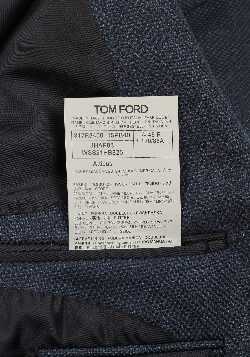 TOM FORD Atticus Blue Patterned Sport Coat Size 46 / 36R U.S.