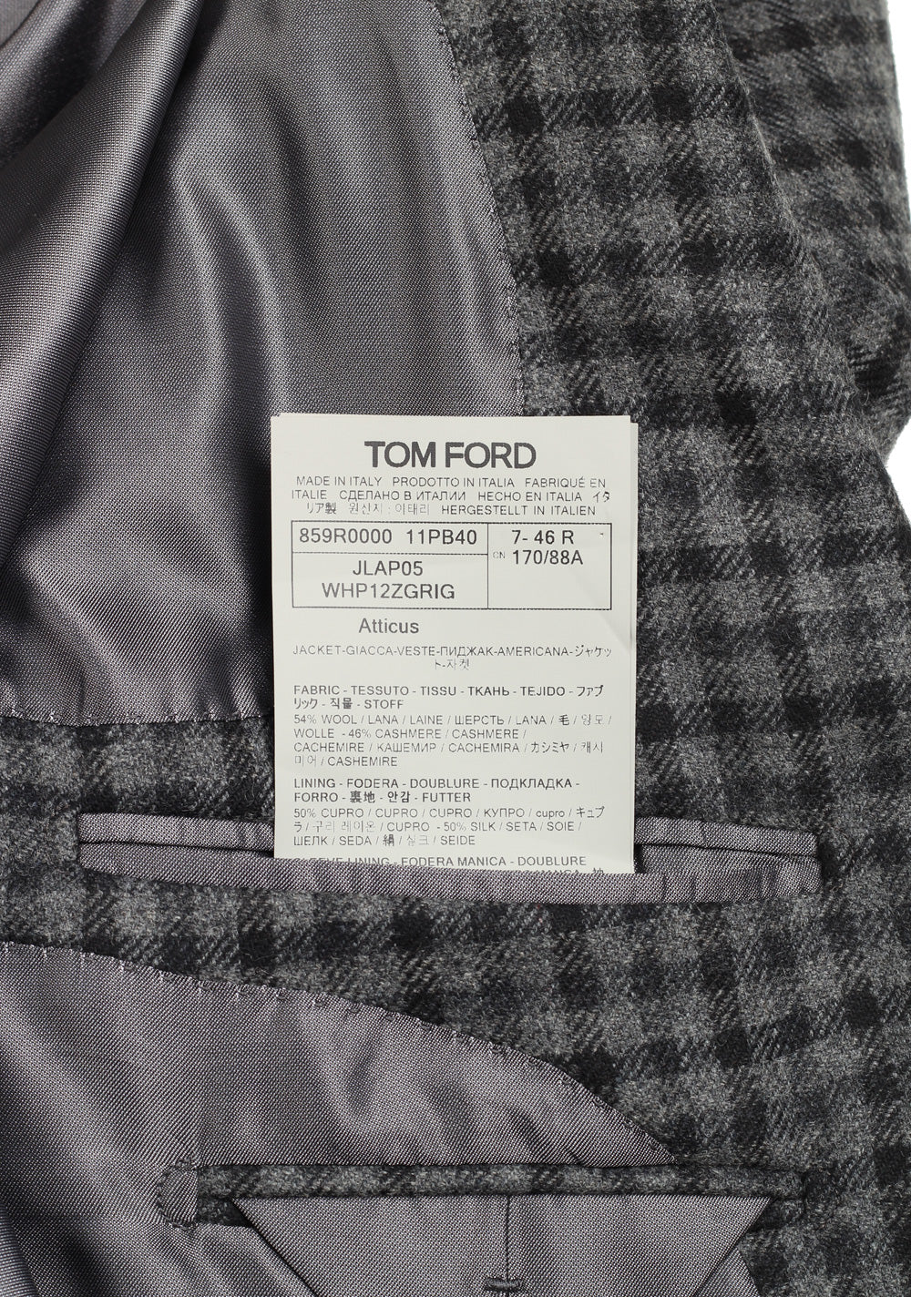 TOM FORD Atticus Gray Checked Sport Coat Size 46 / 36R U.S.