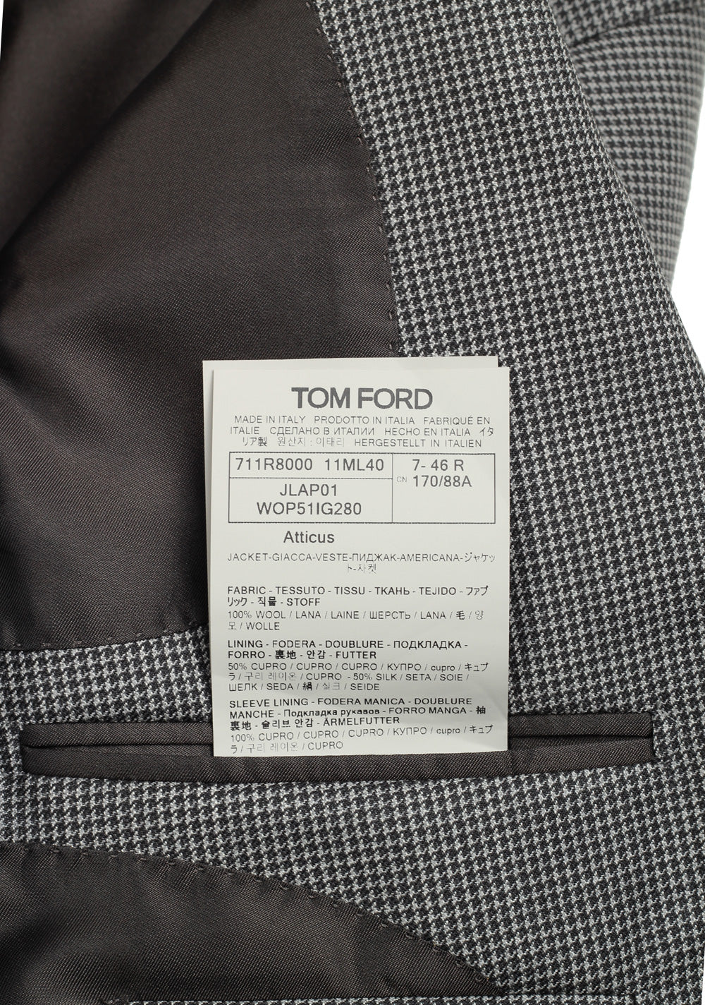 TOM FORD Atticus Gray Pattern Sport Coat Size 46 / 36R U.S.