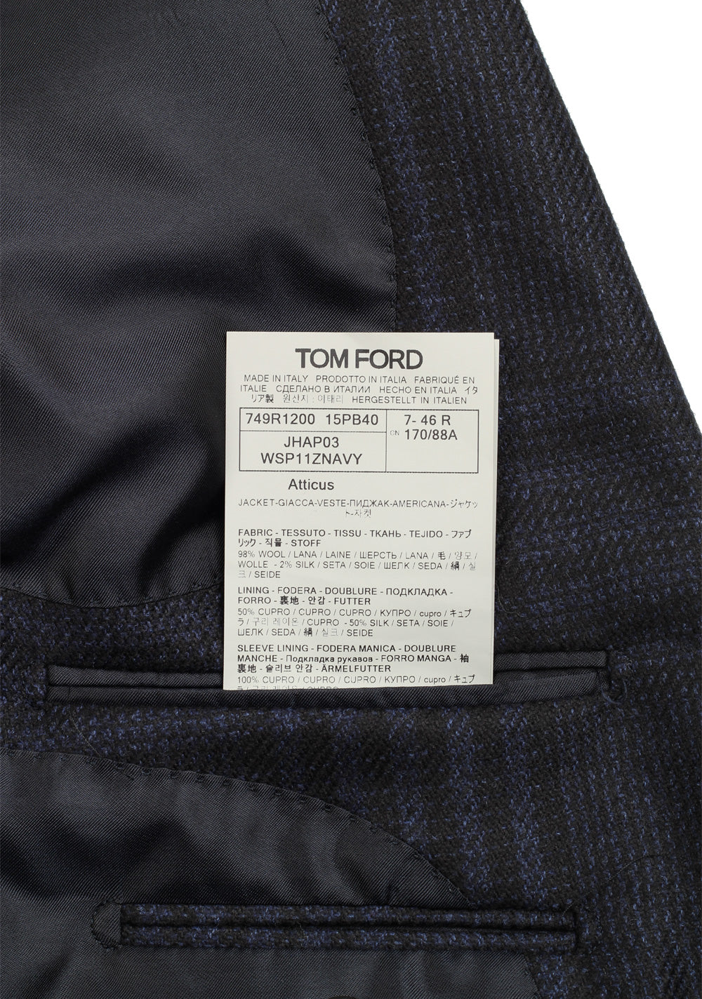 TOM FORD Atticus Blue Checked Sport Coat Size 46 / 36R U.S.
