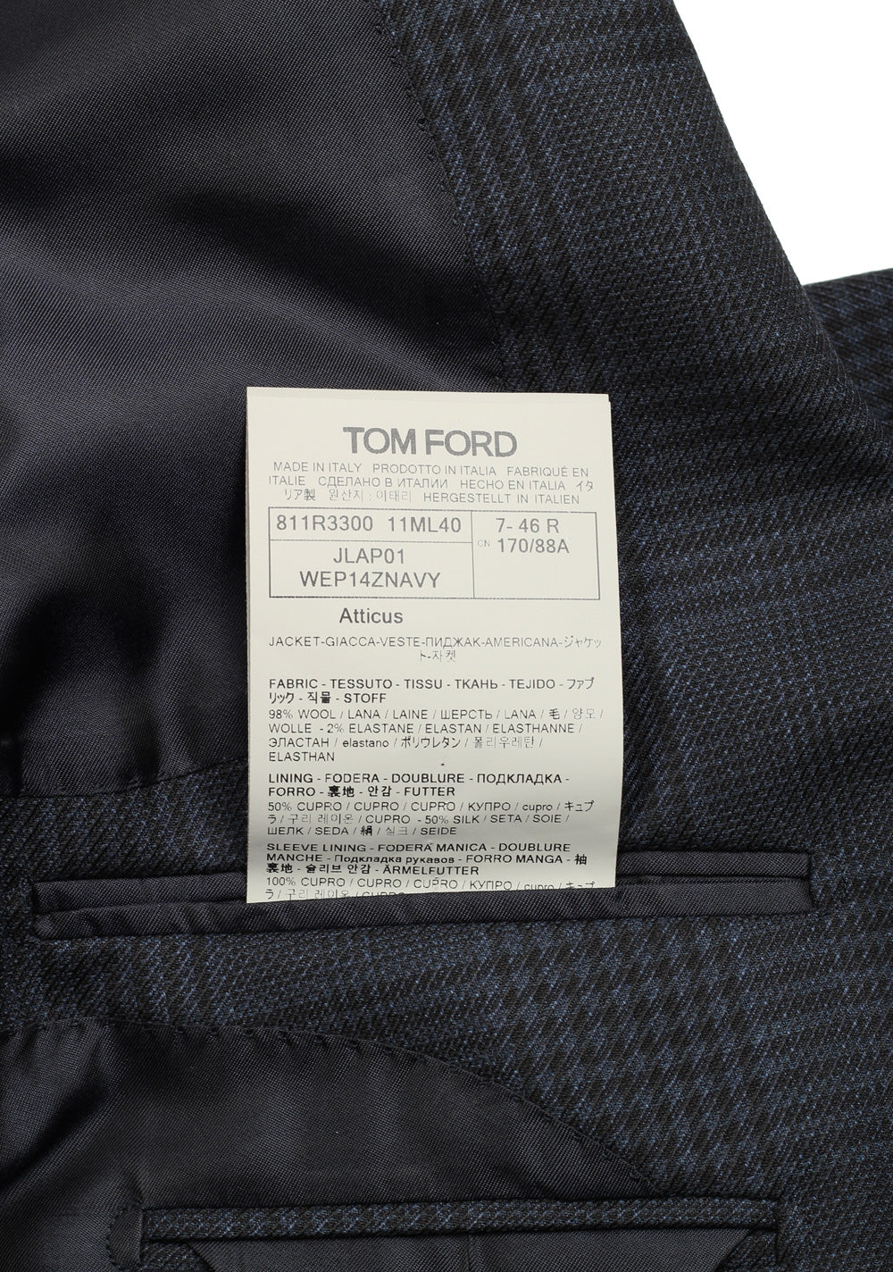 TOM FORD Atticus Black/Blue Checked Sport Coat Size 46 / 36R U.S.