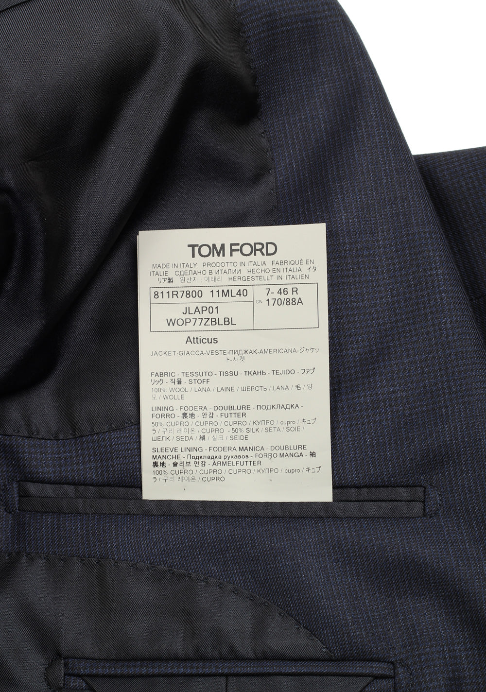 TOM FORD Atticus Blue Checked Sport Coat Size 46 / 36R U.S.