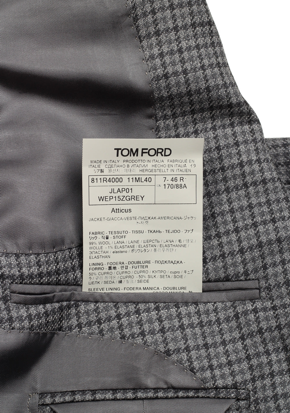 TOM FORD Atticus Gray Checked Sport Coat Size 46 / 36R U.S.