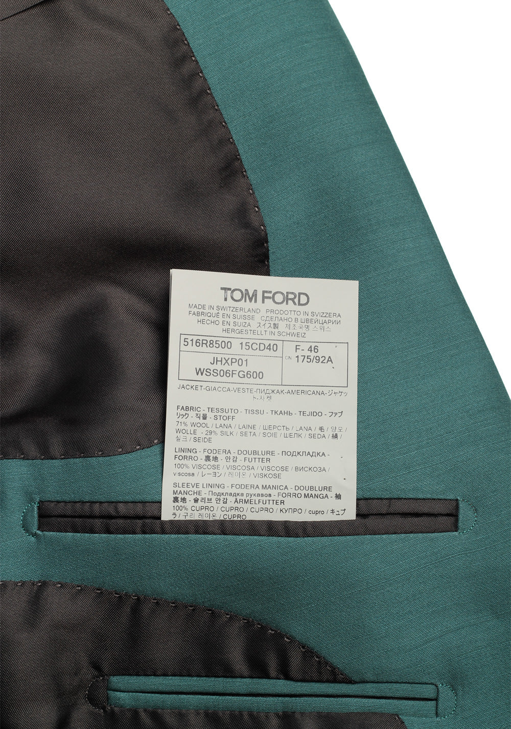 TOM FORD Atticus Teal Suit Size 46 / 36R U.S.