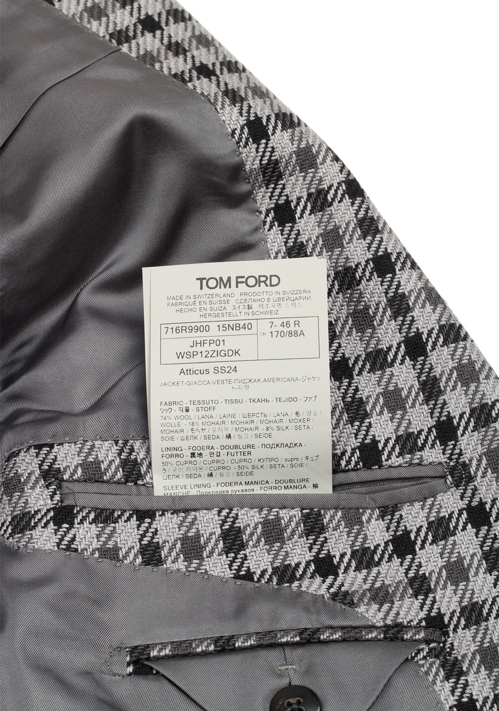 TOM FORD Atticus Gray Checked Suit Size 46 / 36R U.S.