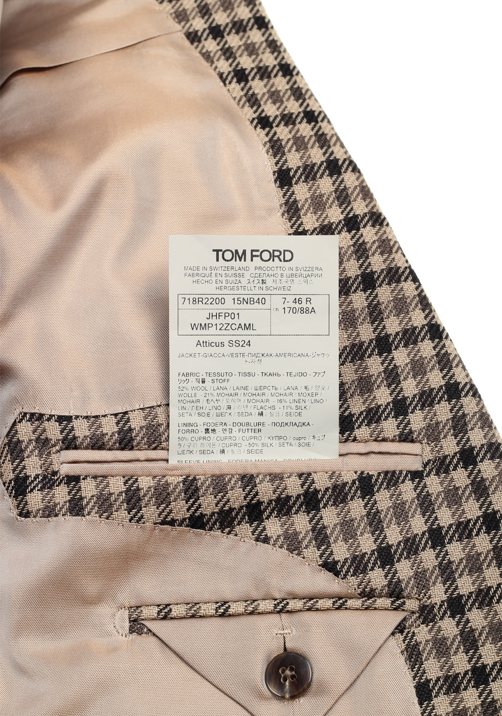 TOM FORD Atticus Brown Checked Suit Size 46 / 36R U.S.