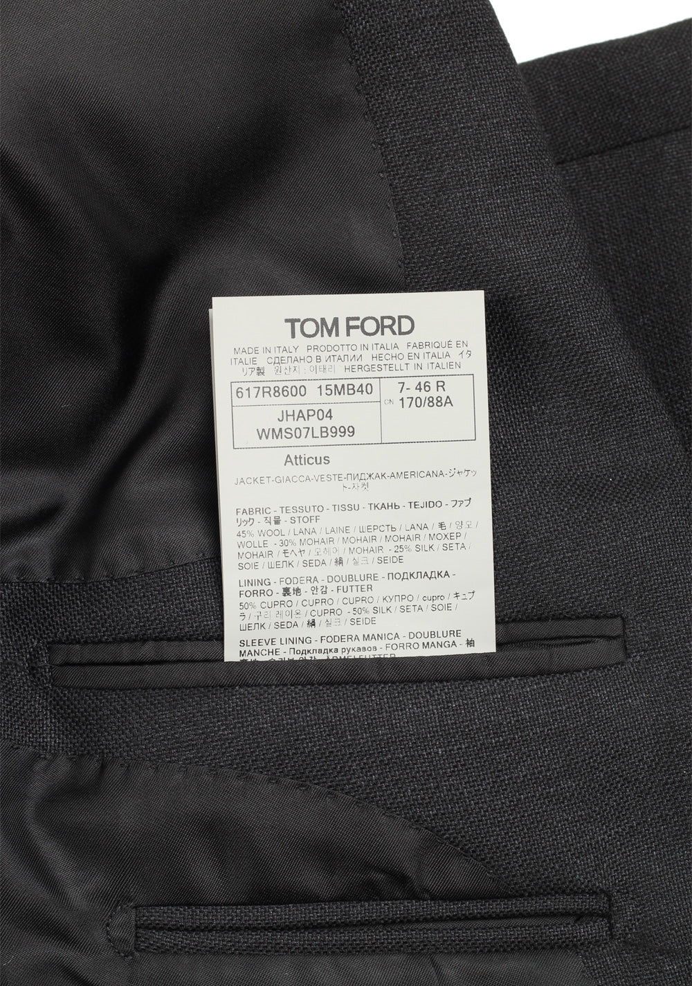 TOM FORD Atticus Black Sport Coat Size 46 / 36R U.S.