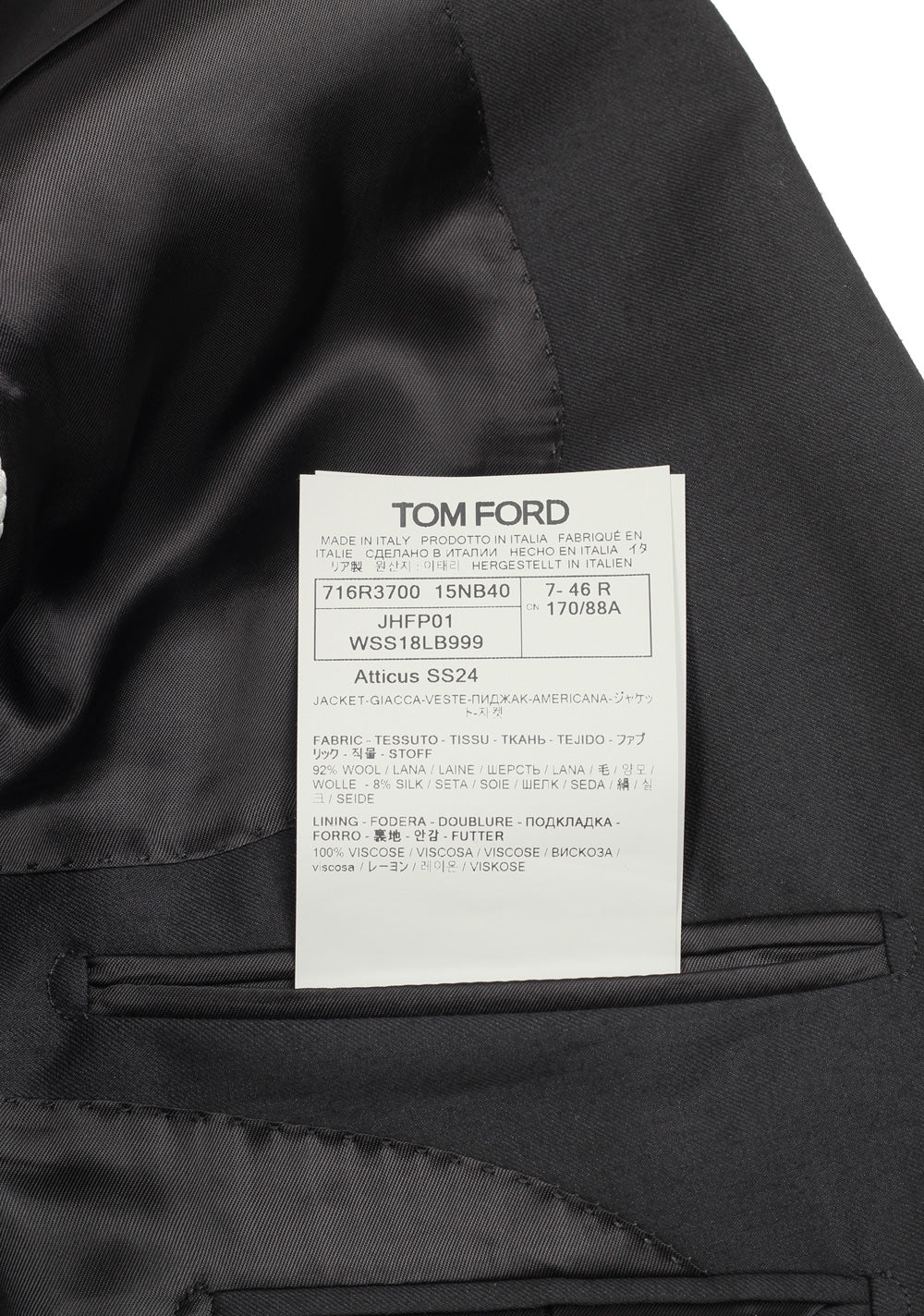 TOM FORD Atticus Black Sport Coat Size 46 / 36R U.S.