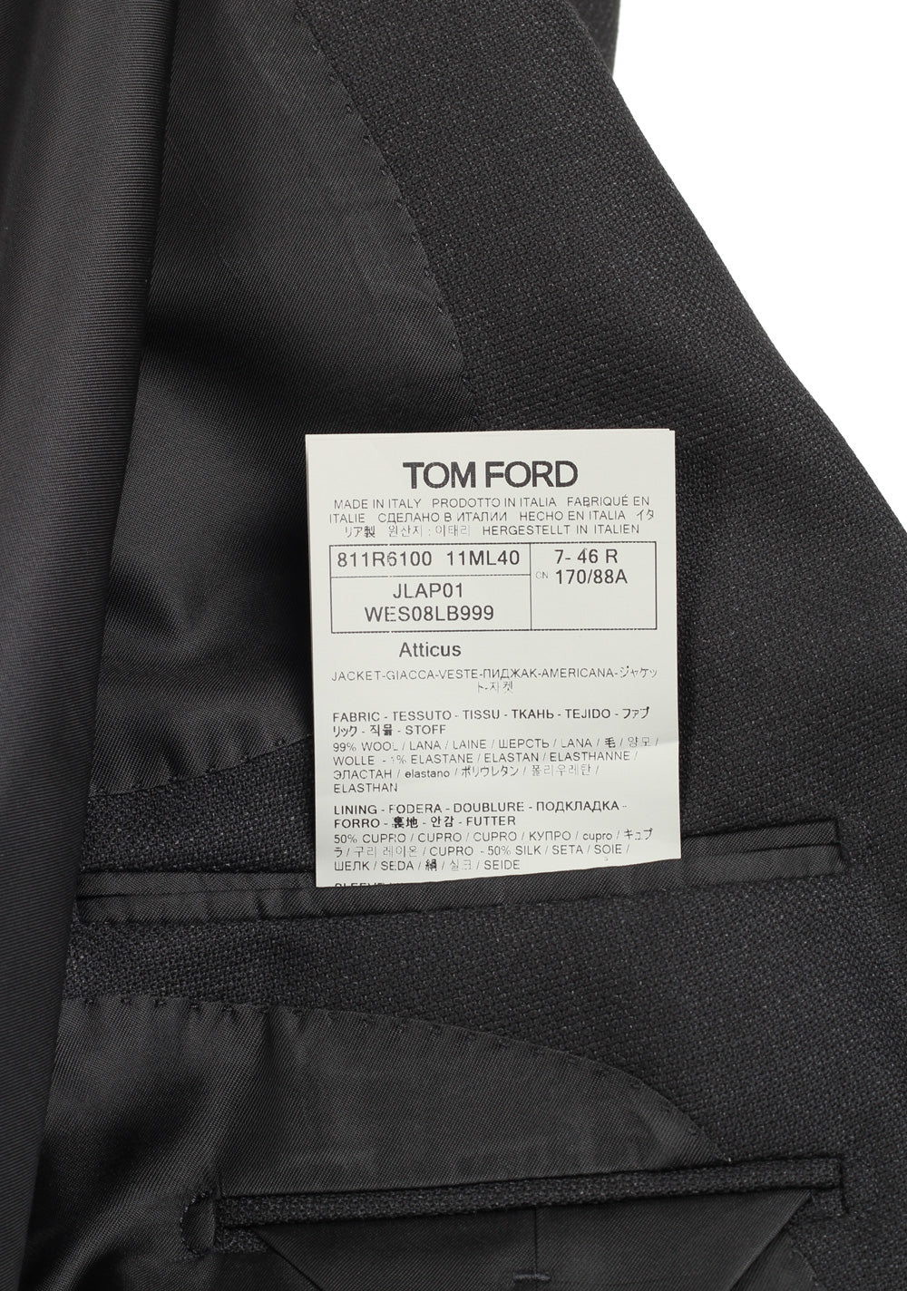 TOM FORD Atticus Black Sport Coat Size 46 / 36R U.S.