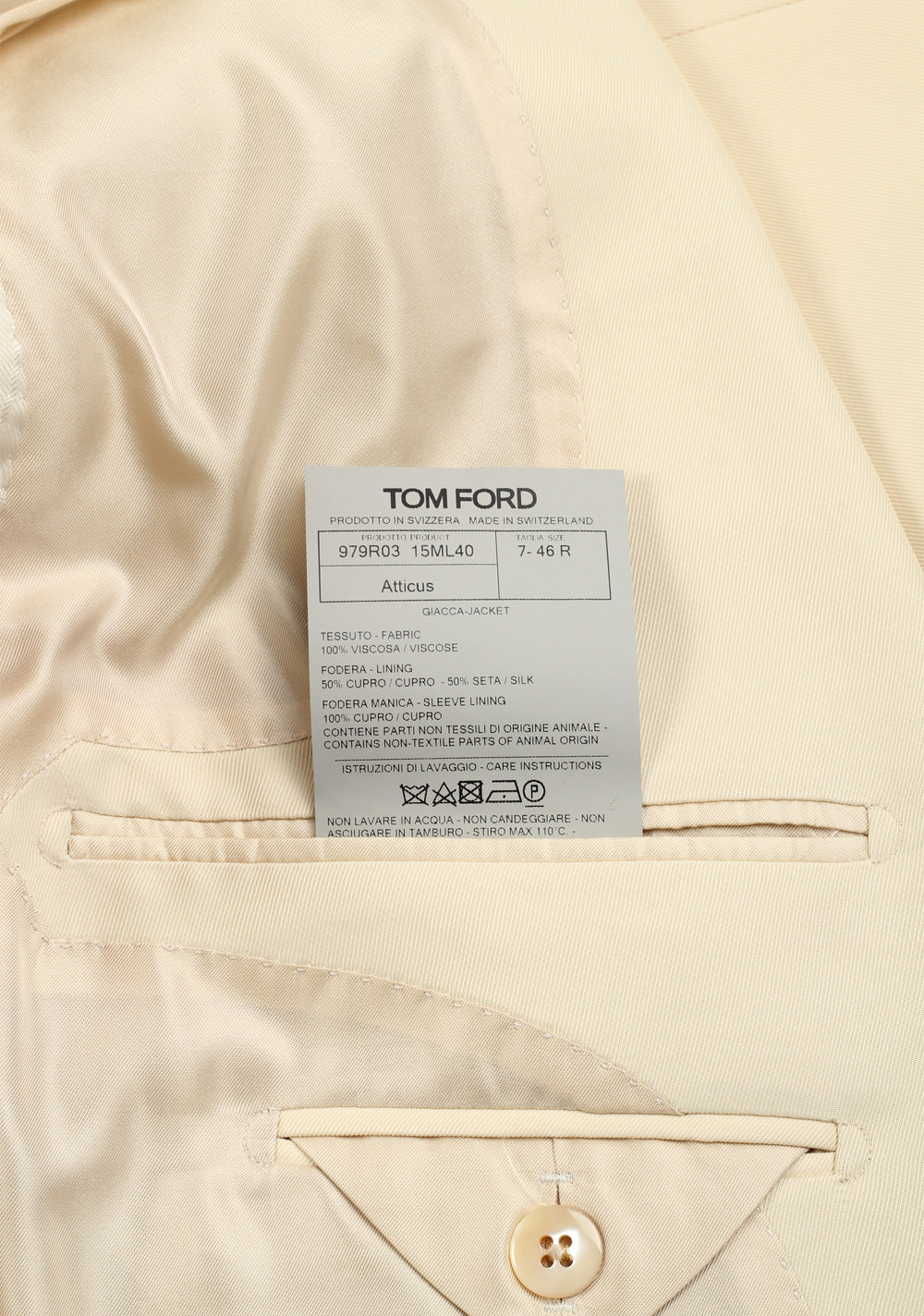 TOM FORD Atticus Off White Sport Coat Size 46 / 36R U.S.
