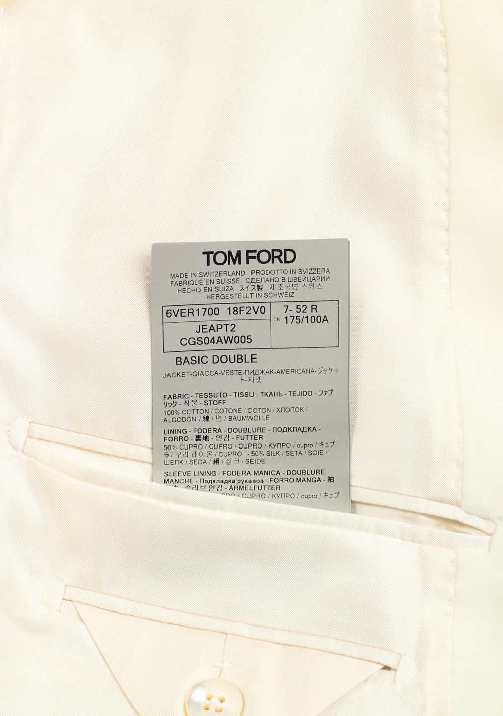 TOM FORD Basic Double Ivory Tuxedo Cocktail Dinner Jacket Size 52 / 42R U.S. Fit A