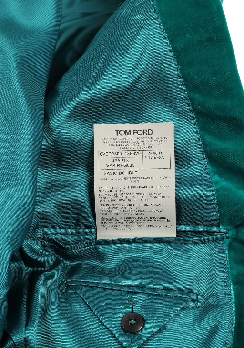 TOM FORD Basic Double Velvet Teal Tuxedo Dinner Jacket