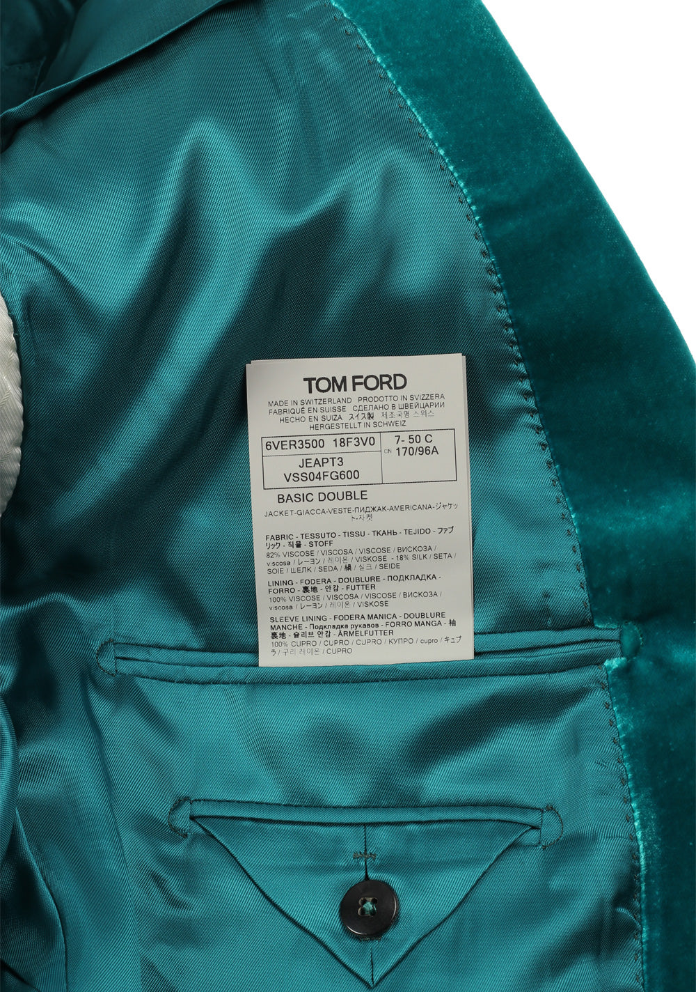 TOM FORD Basic Double Velvet Teal Tuxedo Dinner Jacket