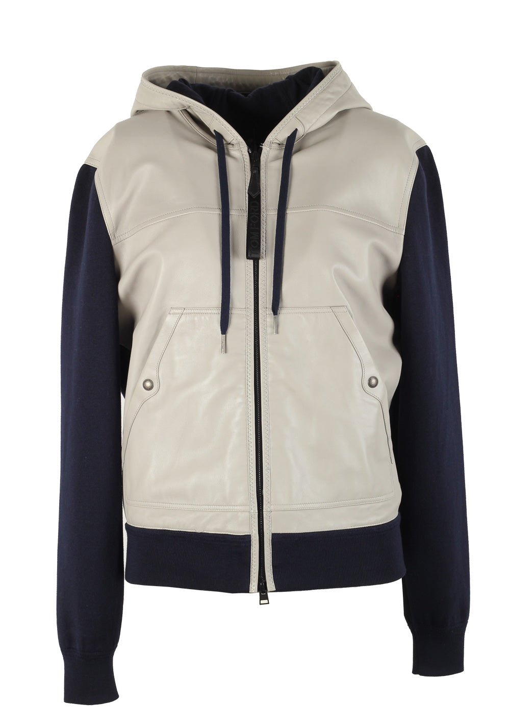 TOM FORD Blue Gray Leather Front Zipper Hoody Size 48 / 38R U.S. In Cashmere Blend