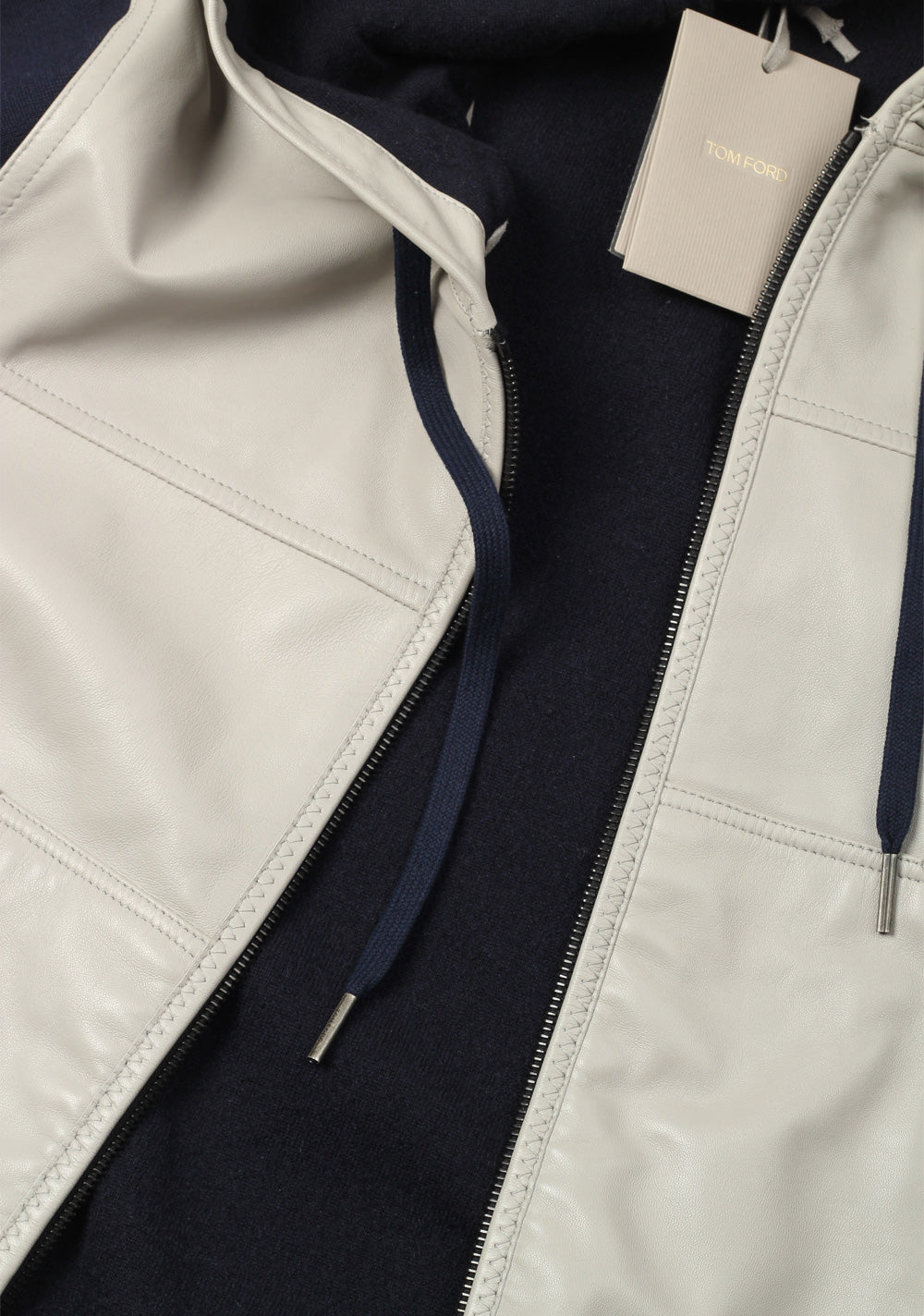 TOM FORD Blue Gray Leather Front Zipper Hoody Size 48 / 38R U.S. In Cashmere Blend