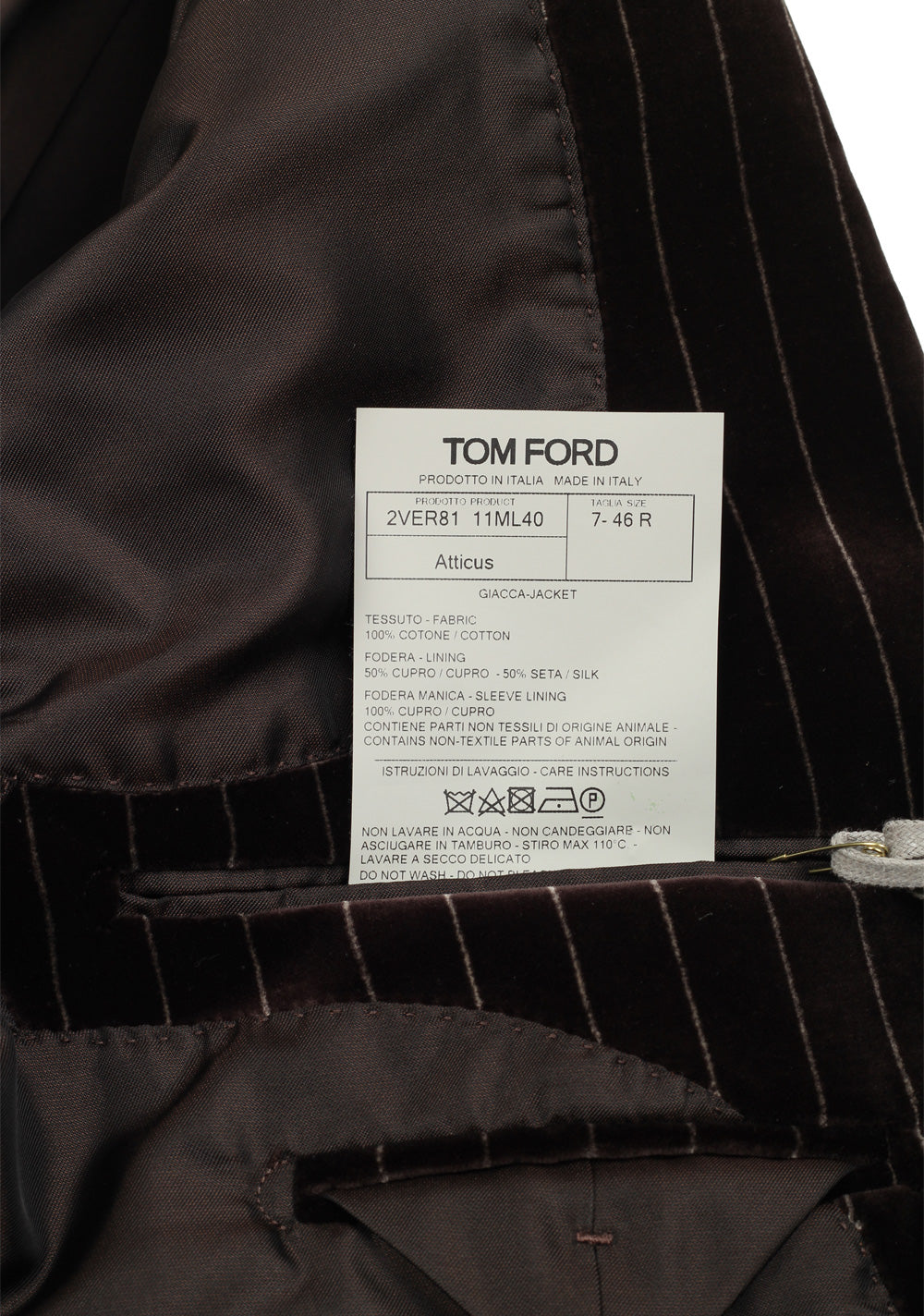 TOM FORD Atticus Brown Striped Suit Size 46 / 36R U.S.