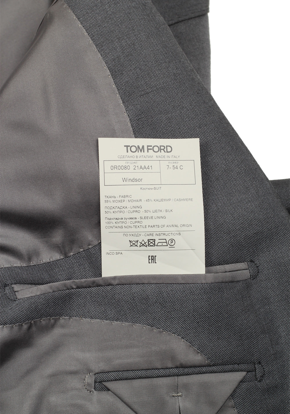 TOM FORD Windsor Solid Gray Suit Size 54S / 44S U.S.