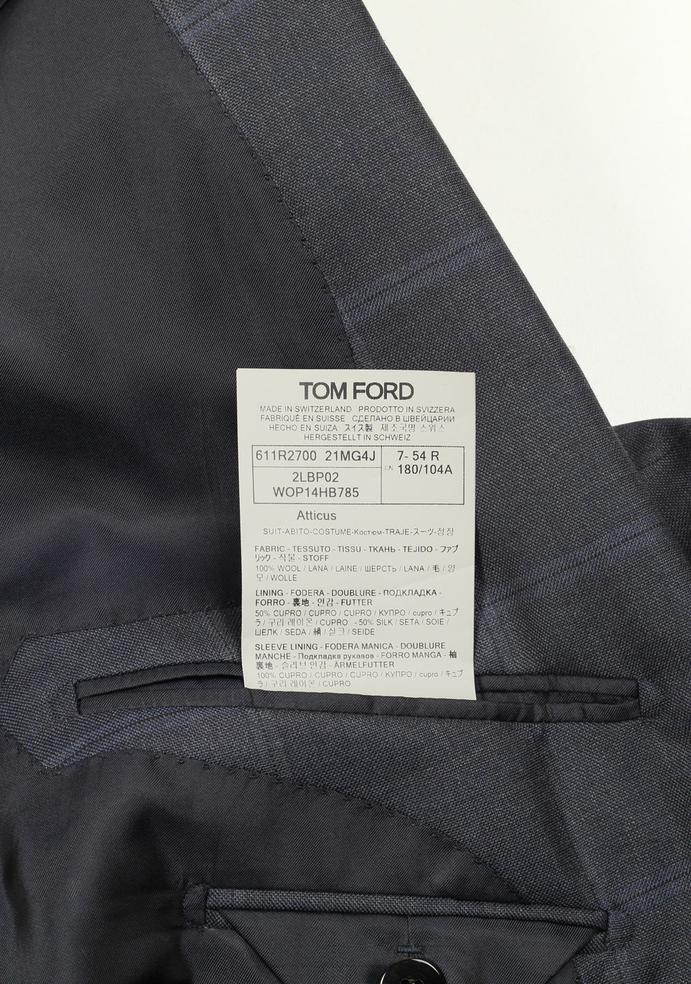 TOM FORD Atticus Wool Checked Blue Suit Size 54 / 44R U.S.
