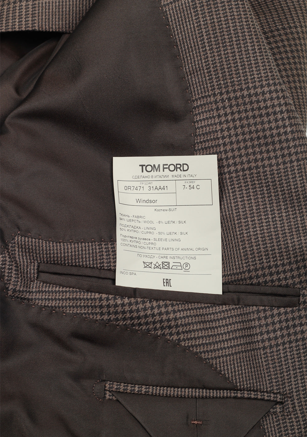 TOM FORD Windsor Brown 3 Piece Checked Suit Size 54S / 44S U.S.