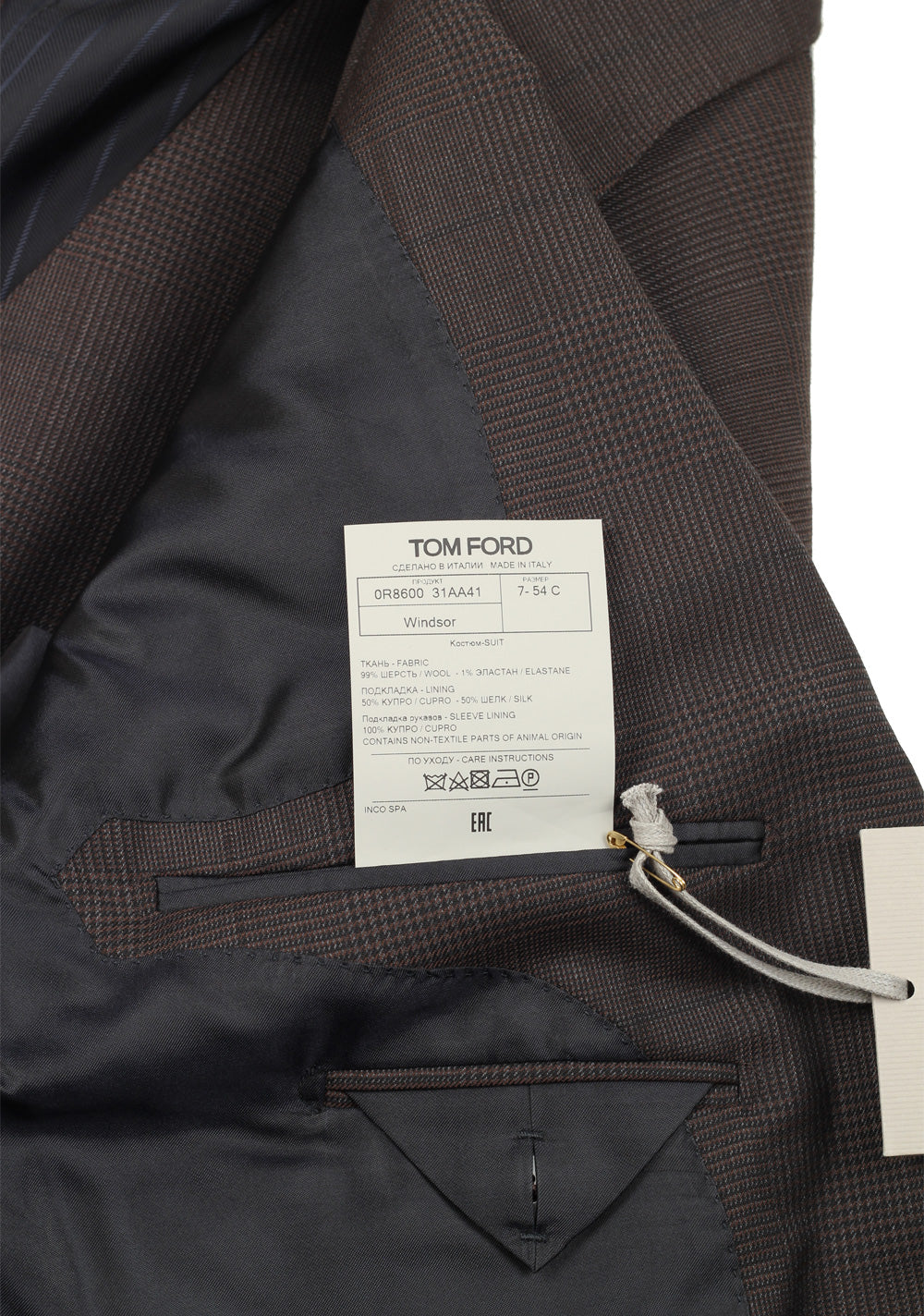 TOM FORD Windsor Brown 3 Piece Checked Suit Size 54S / 44S U.S.