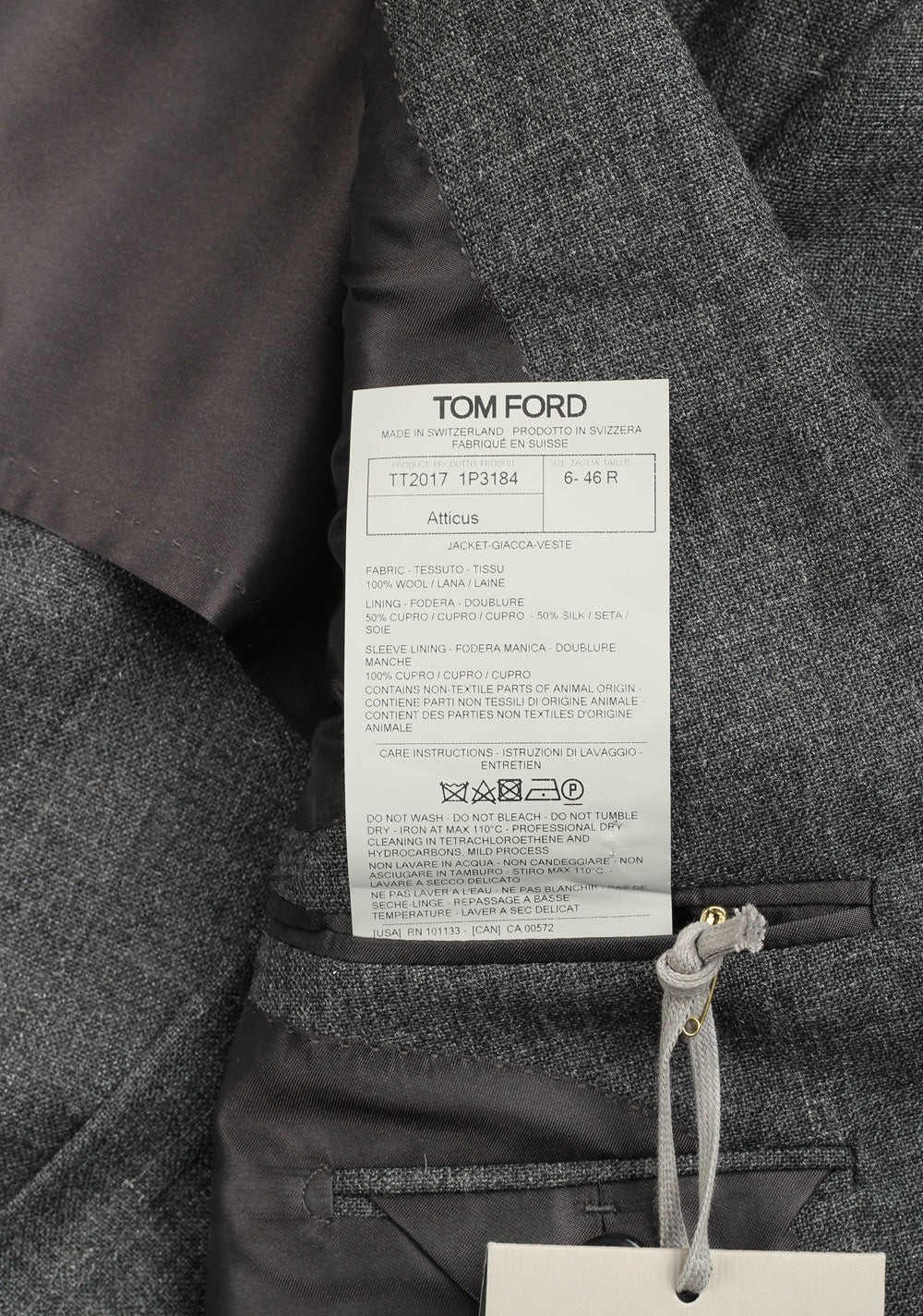TOM FORD Atticus Solid Gray Suit Size 46 / 36R U.S. in wool