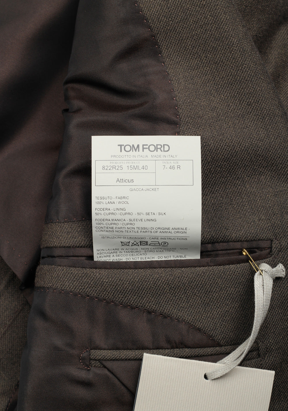 TOM FORD Atticus Brown Suit Size 46 / 36R U.S. in wool
